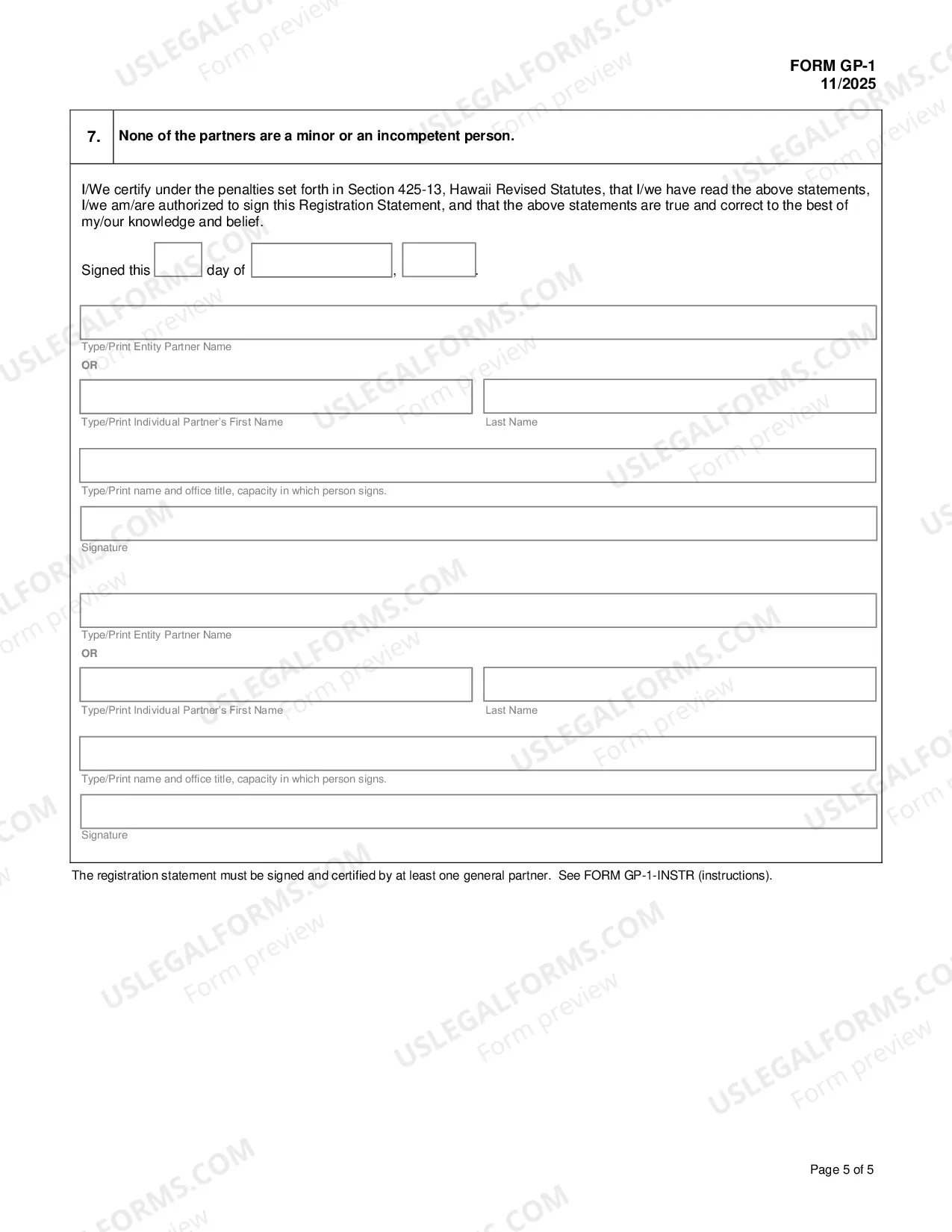 Preview Registration Statement For Partnership