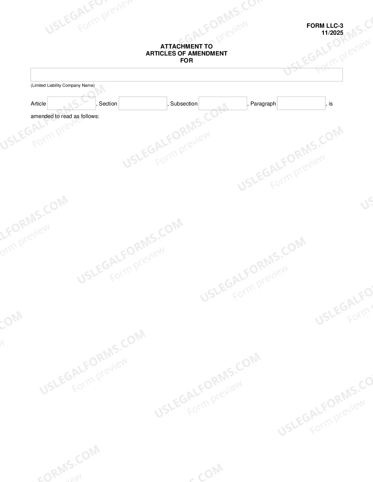 Preview Articles of Amendment of Limited Liability Company