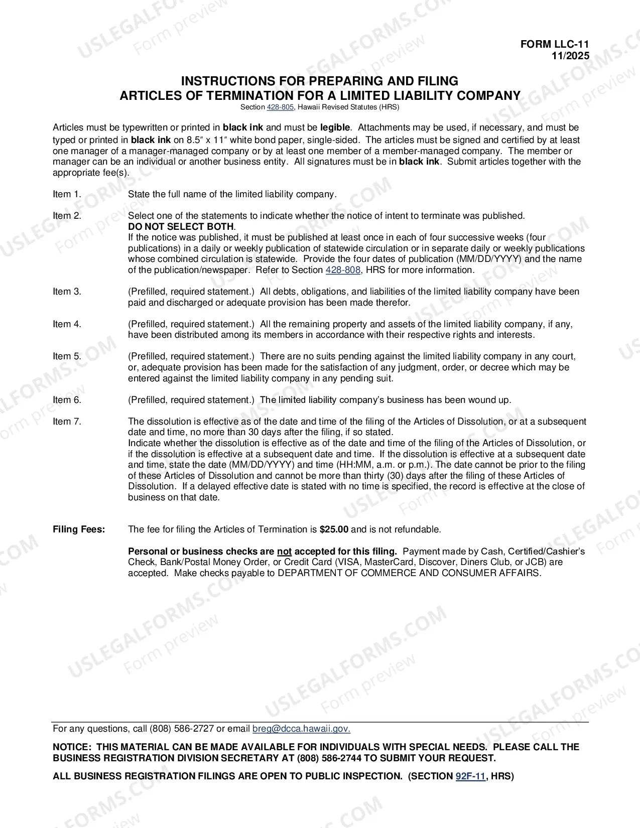 Preview Articles of Termination