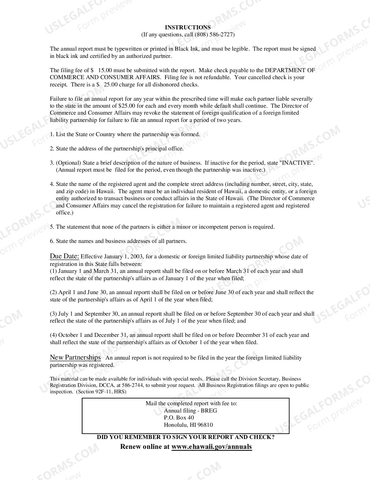 Preview Foreign Limited Liability Partnership Annual Report