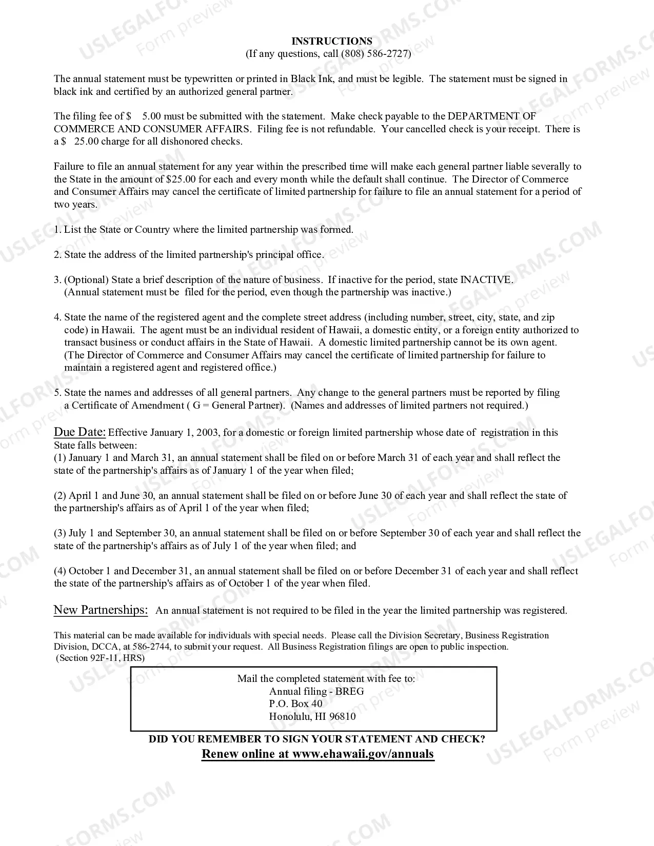 Preview Domestic Limited Partnership Annual Statement