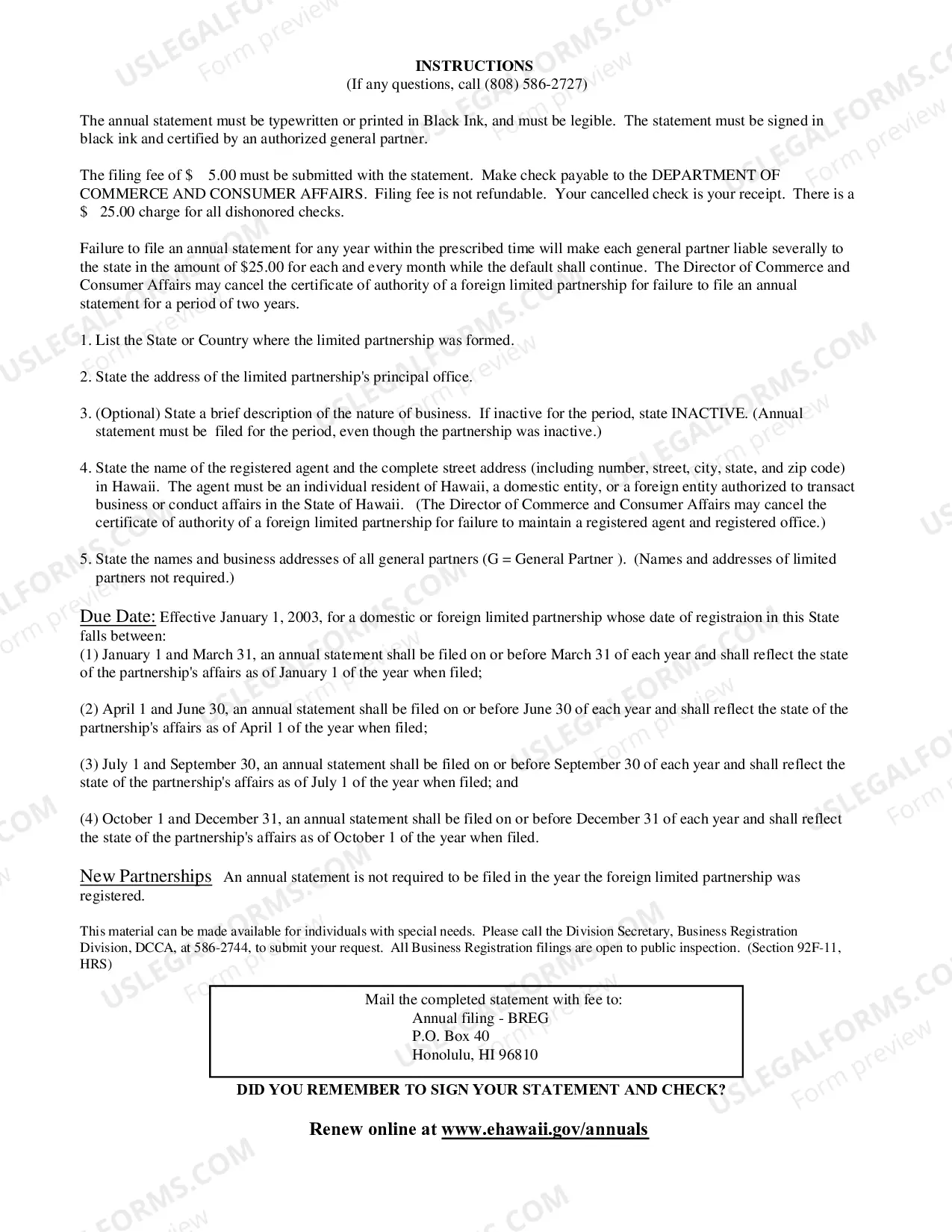 Preview Foreign Limited Partnership Annual Statement