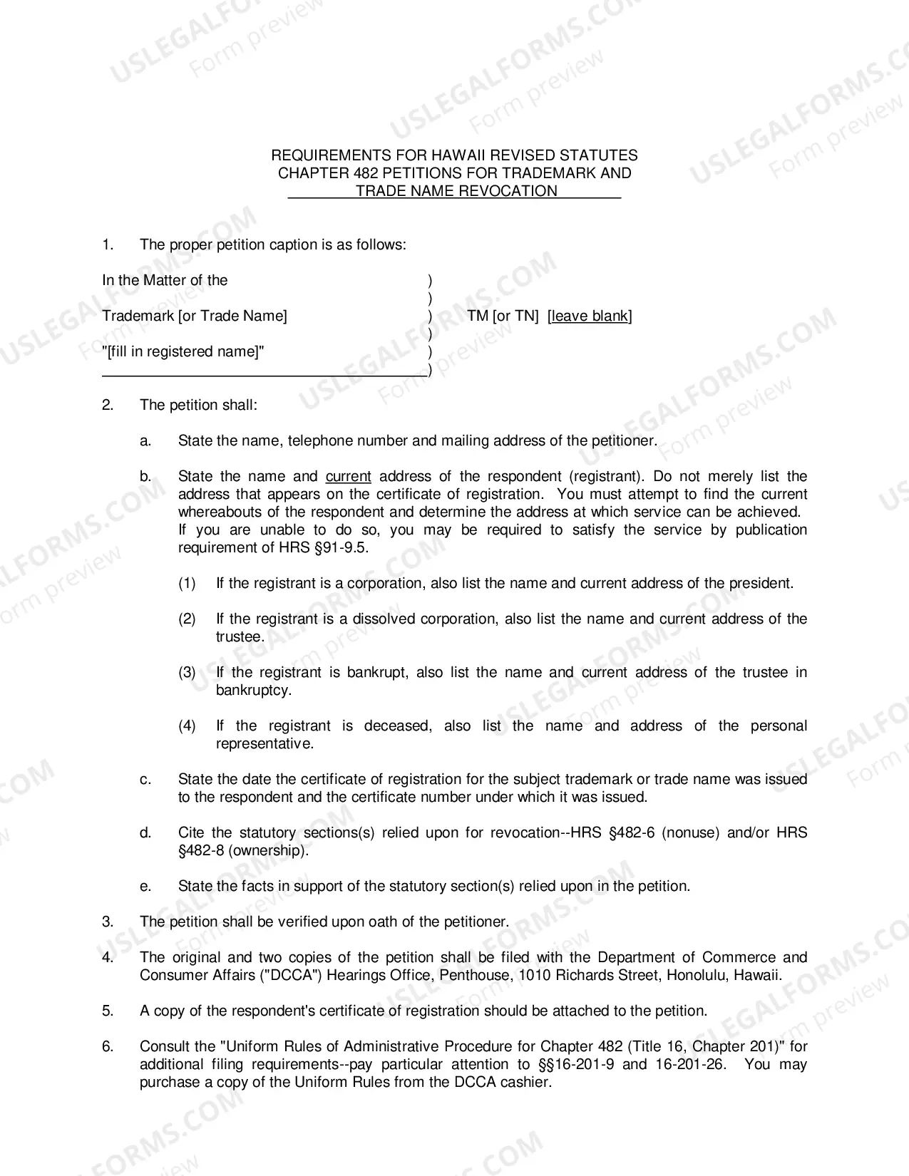 Preview Instructions on Filing a Petition for Revocation of Trade Name, Trademark or Service Mark