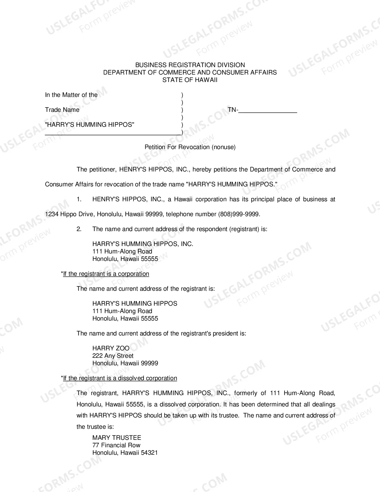 Preview Instructions on Filing a Petition for Revocation of Trade Name, Trademark or Service Mark