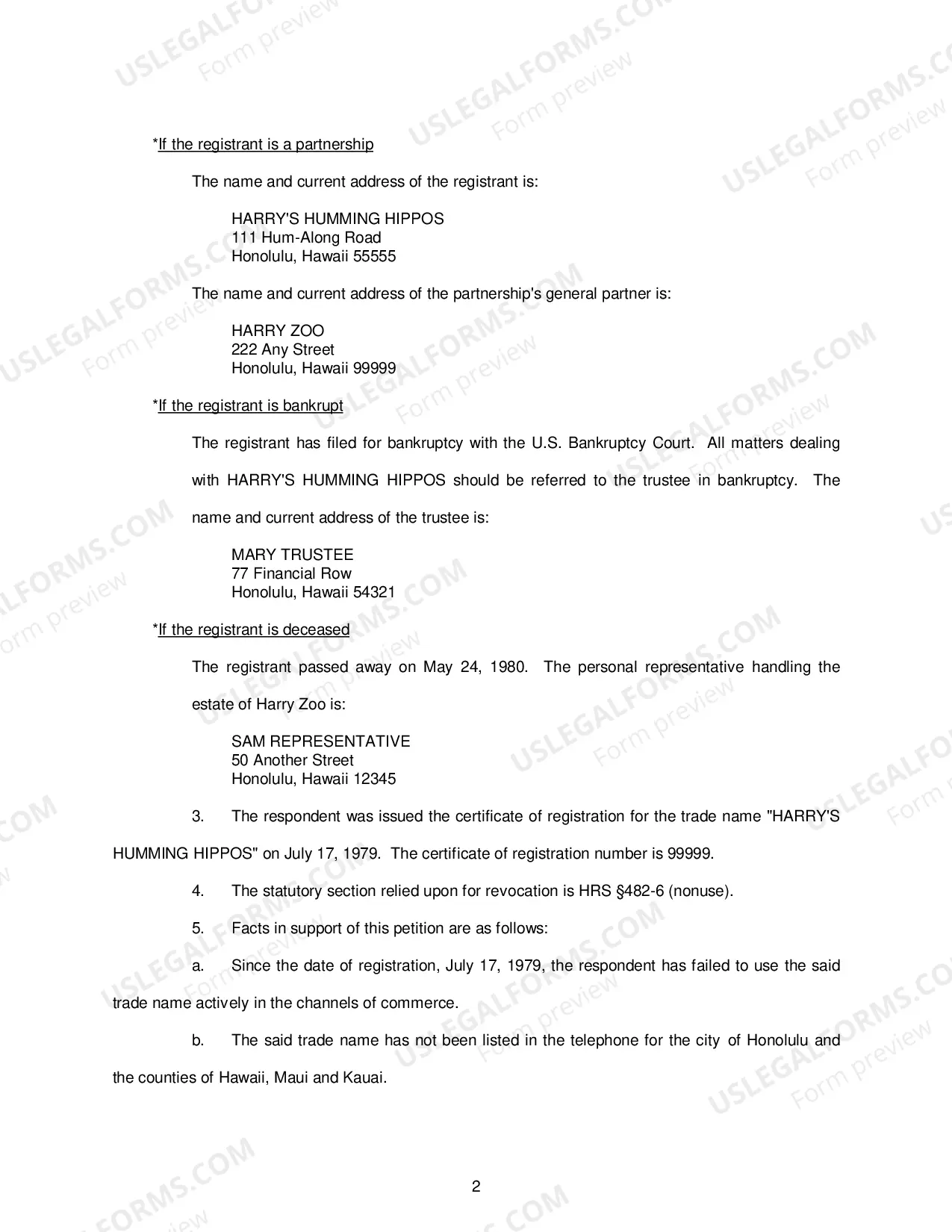 Preview Instructions on Filing a Petition for Revocation of Trade Name, Trademark or Service Mark