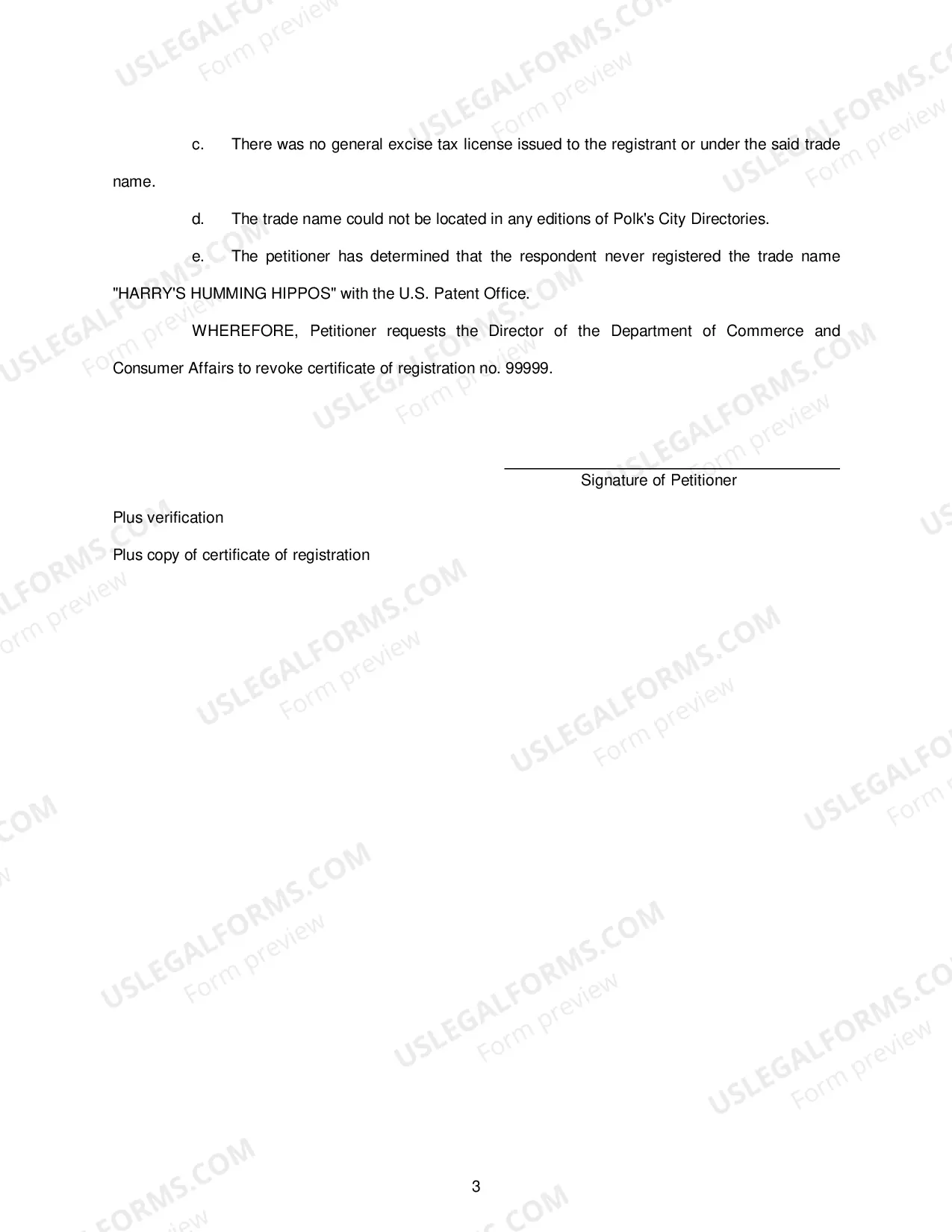 Preview Instructions on Filing a Petition for Revocation of Trade Name, Trademark or Service Mark
