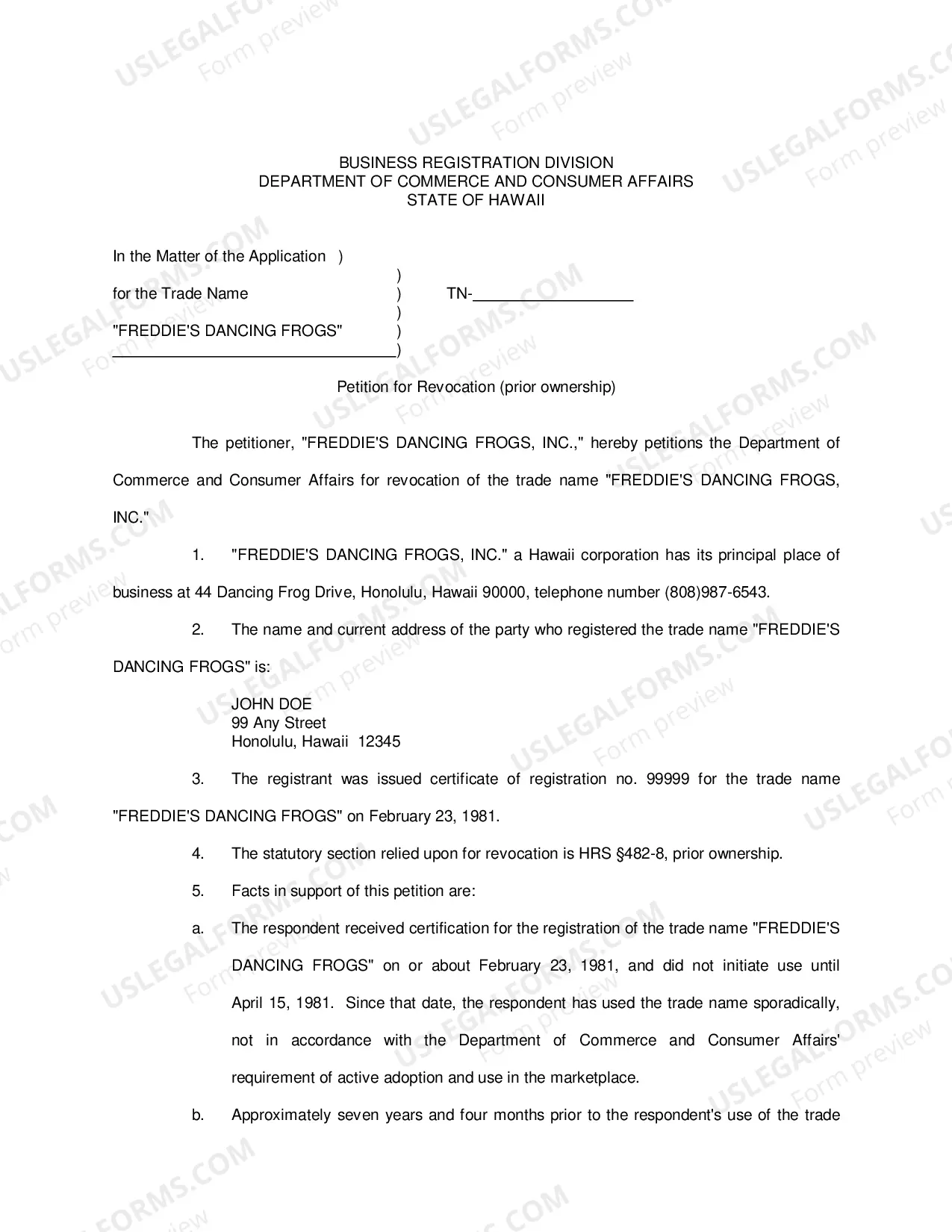 Preview Instructions on Filing a Petition for Revocation of Trade Name, Trademark or Service Mark