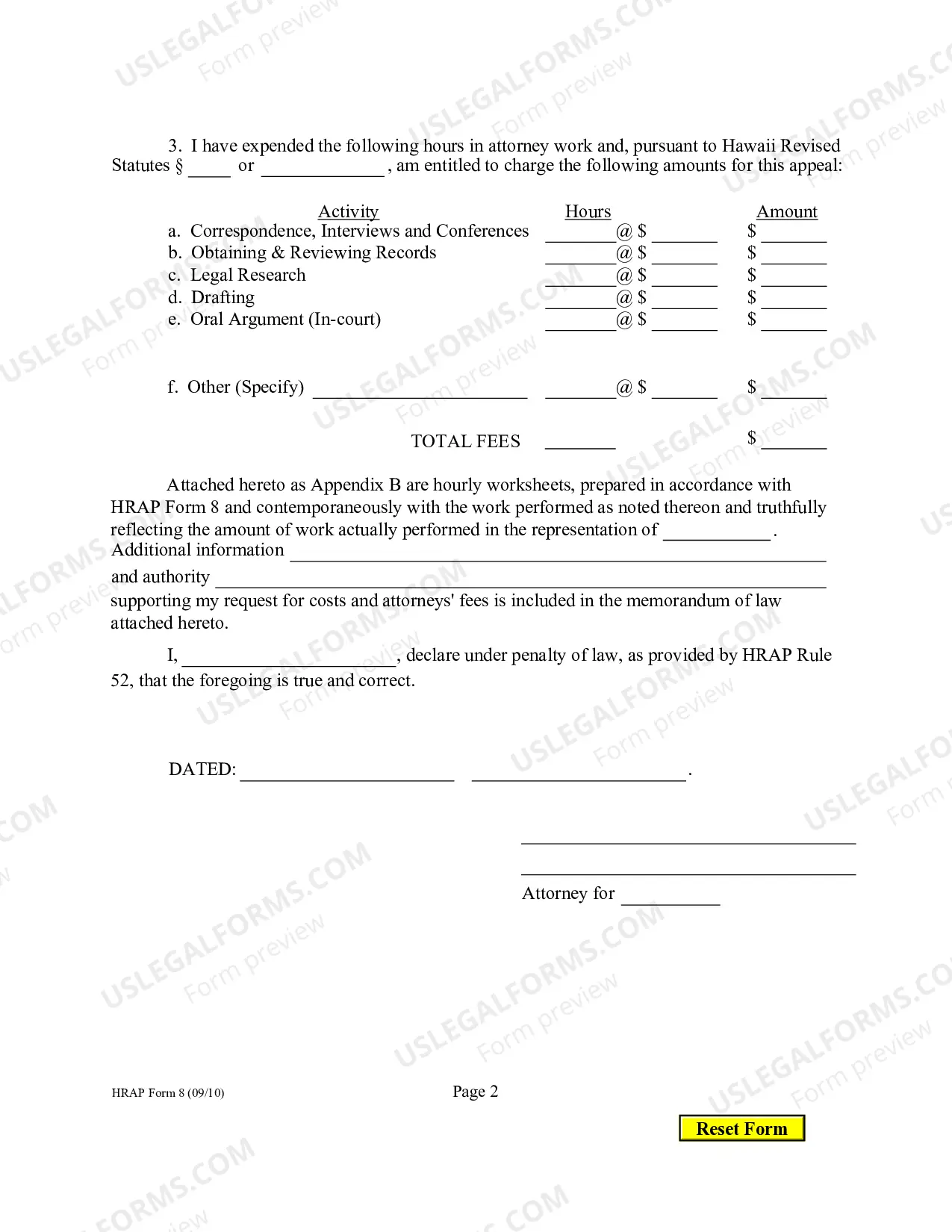Preview Request and Declaration of Counsel (For Attorneys Fees and Expenses For Non Indigent Representation)