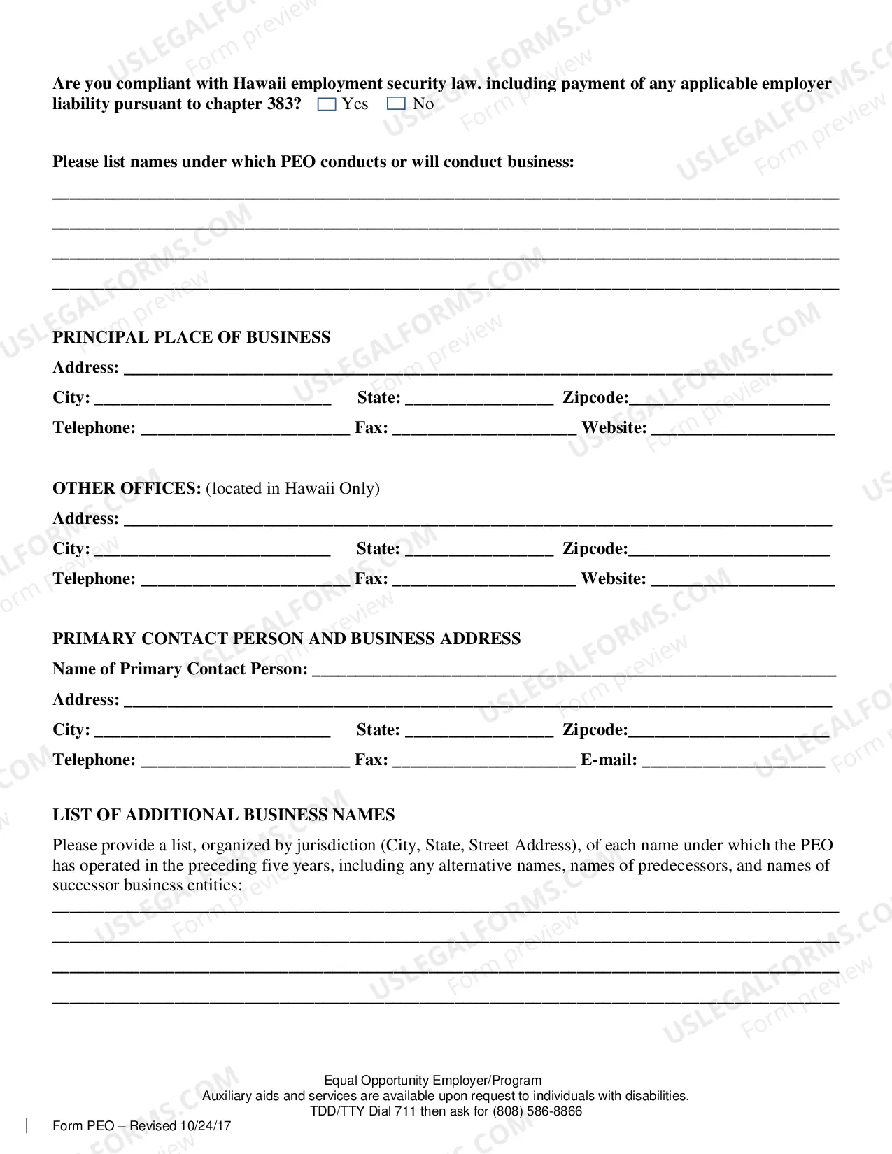 Preview Application For Professional Employer Organization Registration