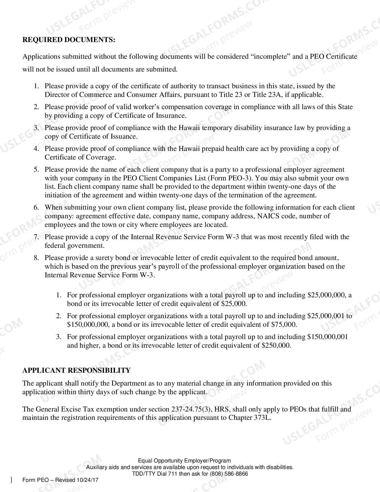 Preview Application For Professional Employer Organization Registration