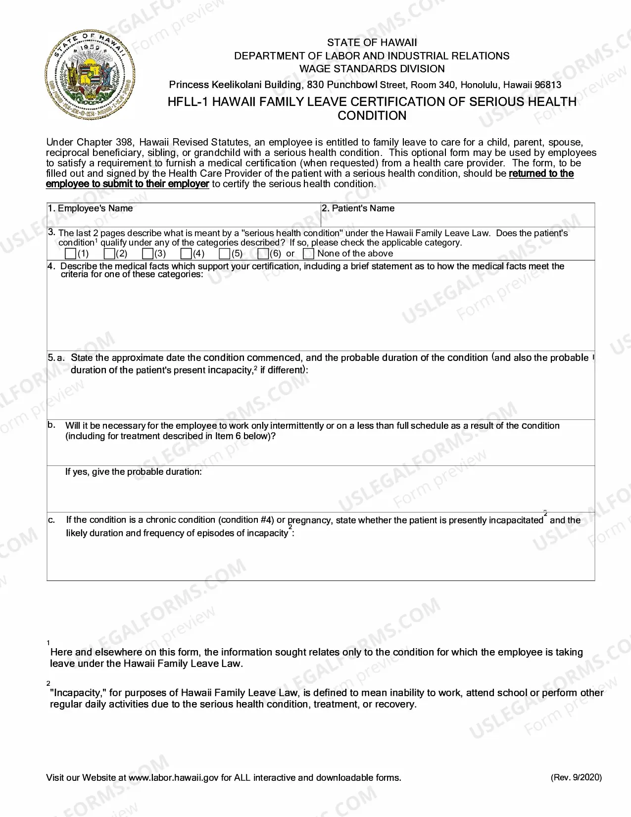 Preview Optional form for Certification of a Serious Health Condition by a Health Care Provider