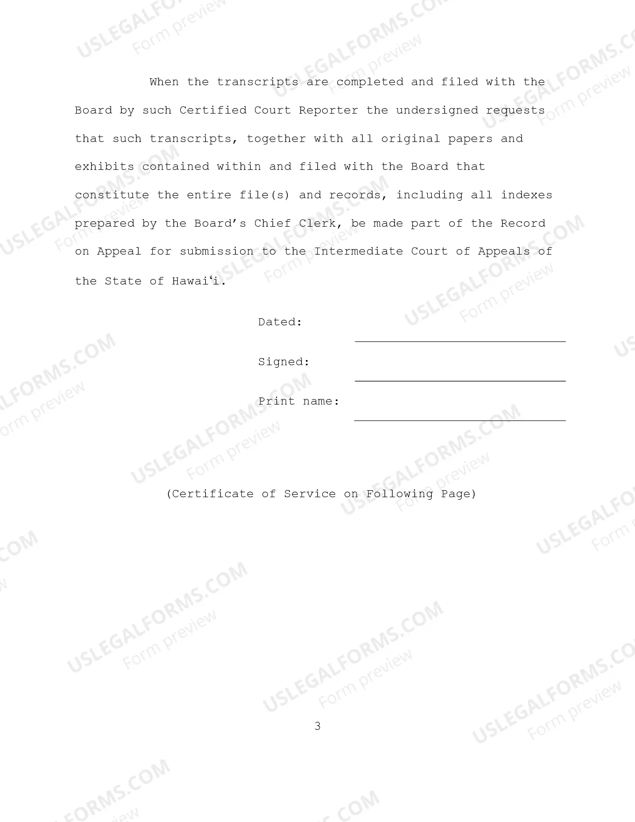 Preview Request Order for Transcript of Proceedings