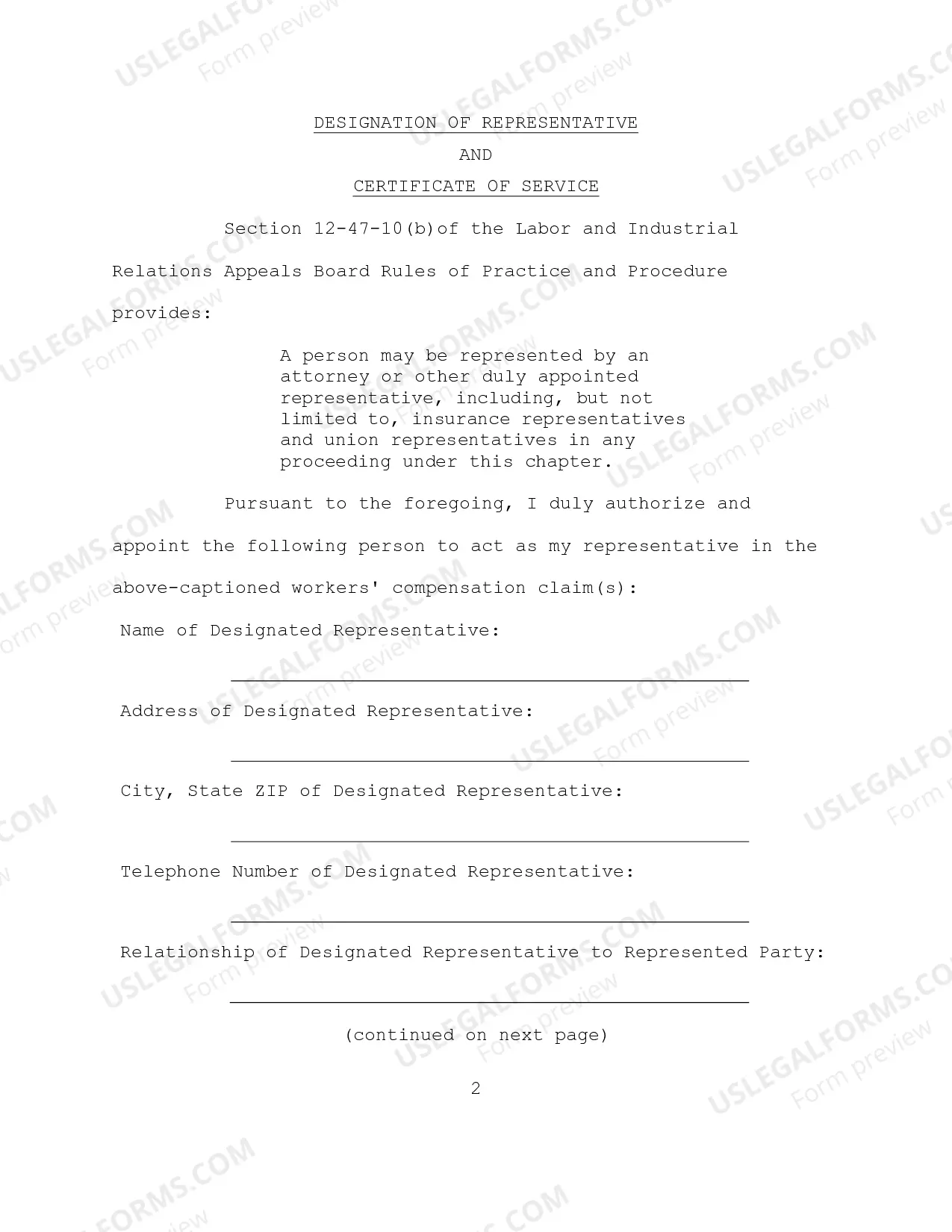 Preview Designation of Representative