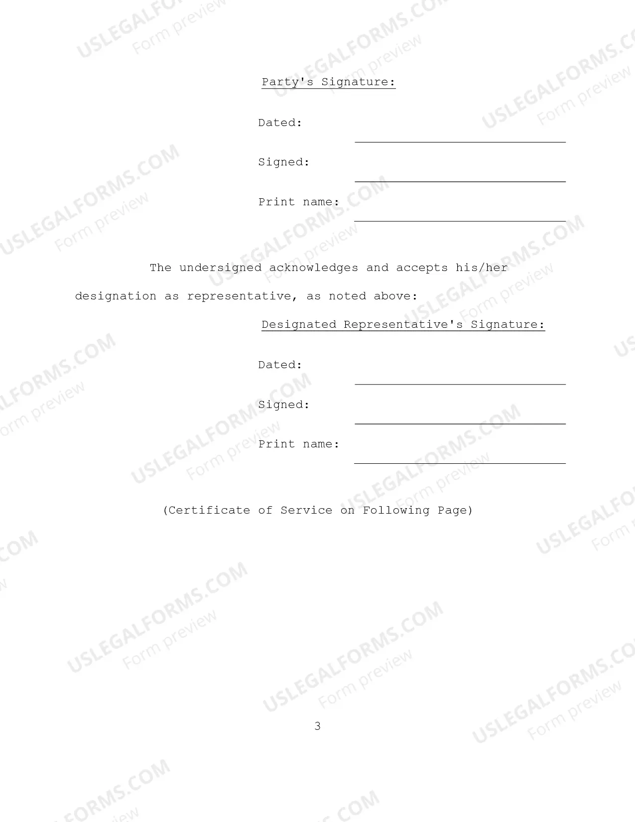 Preview Designation of Representative