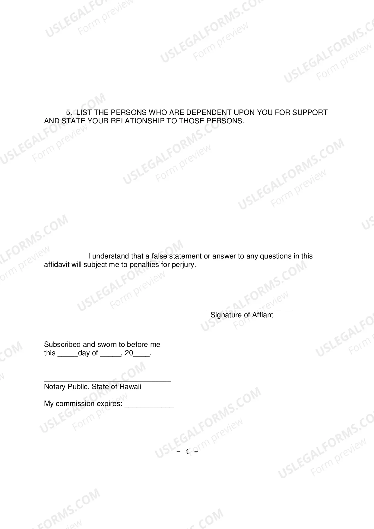 Preview Affidavit to support Motion to Proceed In Forma Pauperis