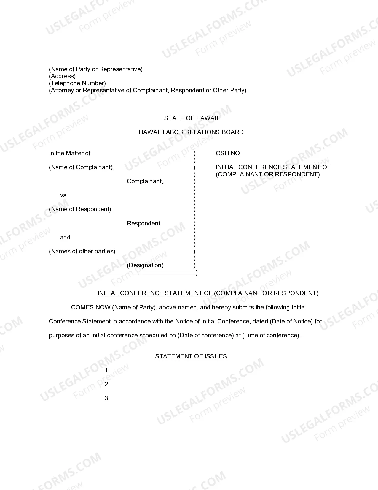 Preview Sample Format for HIOSH Initial Conference Statement