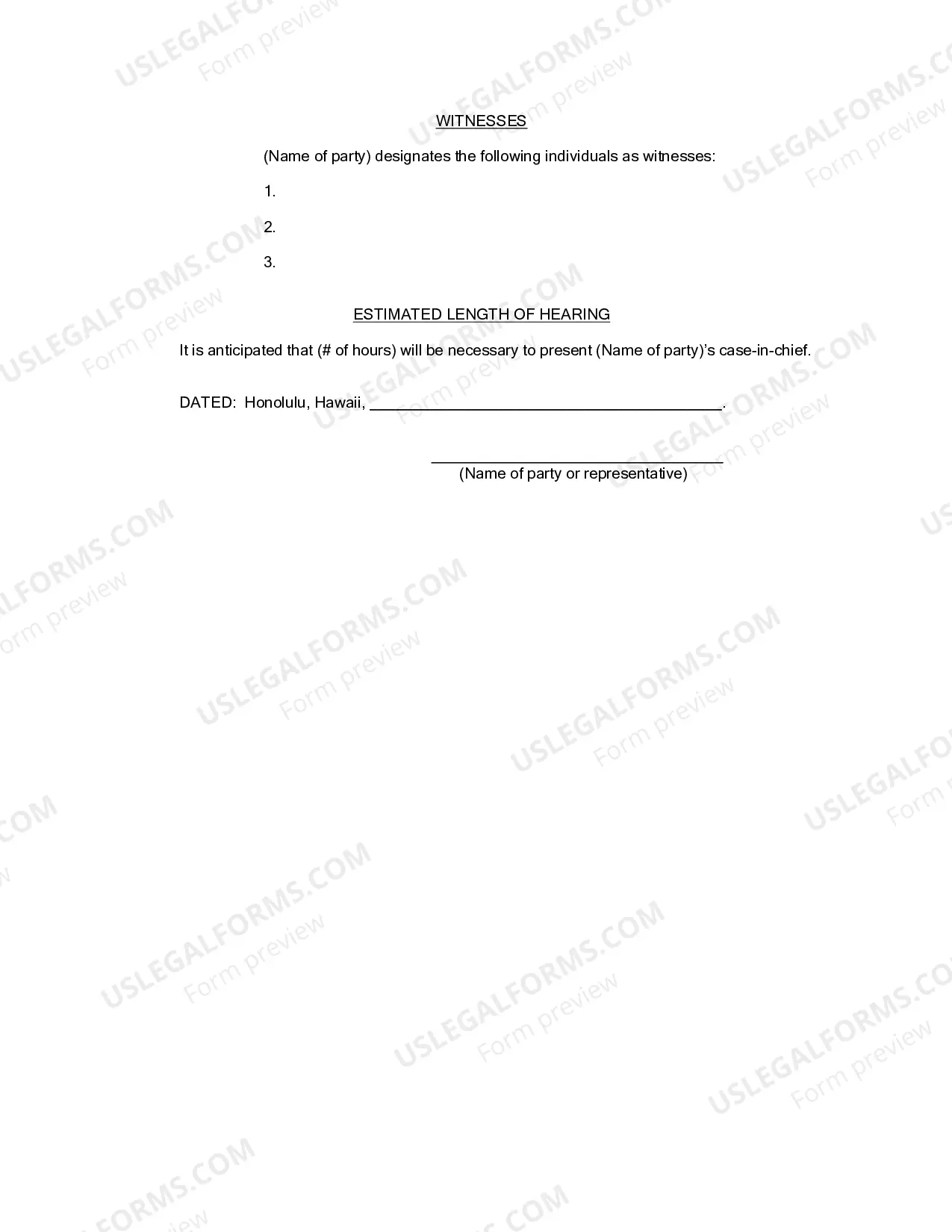 Preview Sample Format for HIOSH Initial Conference Statement