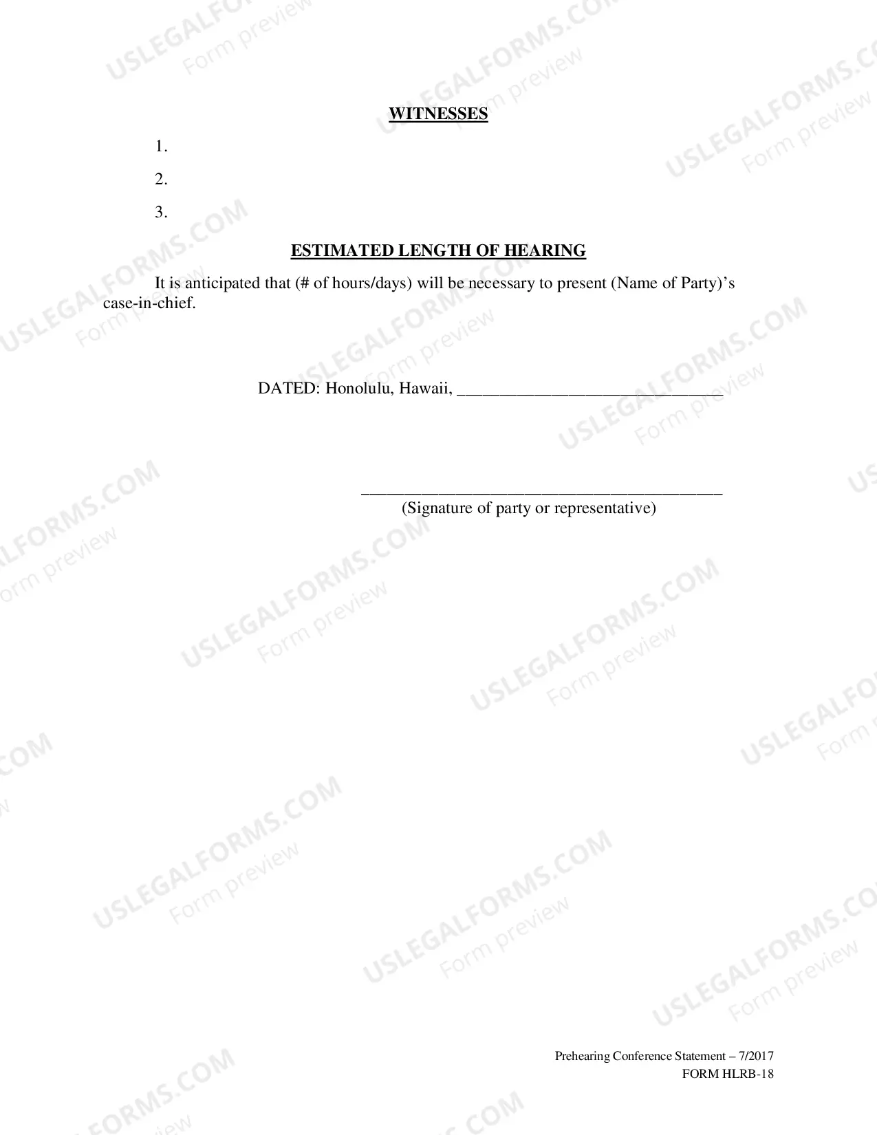 Preview Sample format for Prehearing Conference Statement