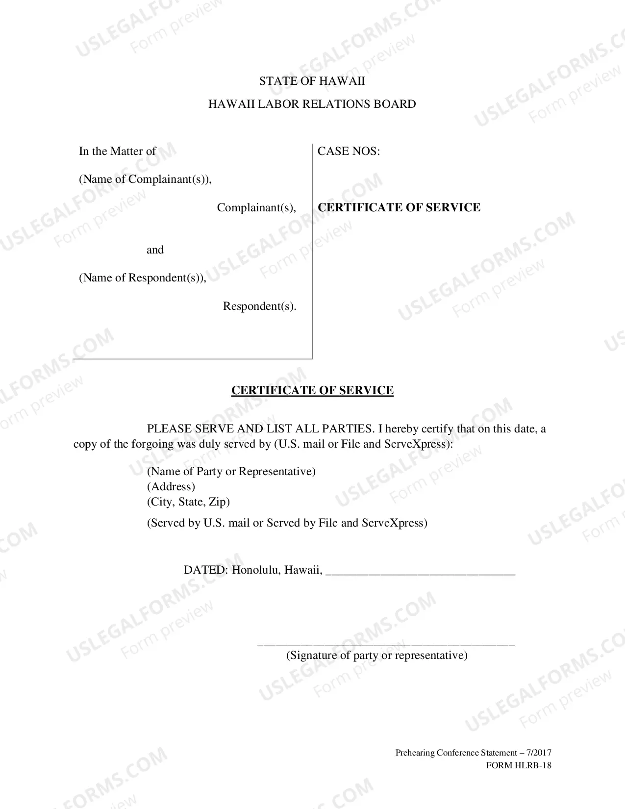 Preview Sample format for Prehearing Conference Statement