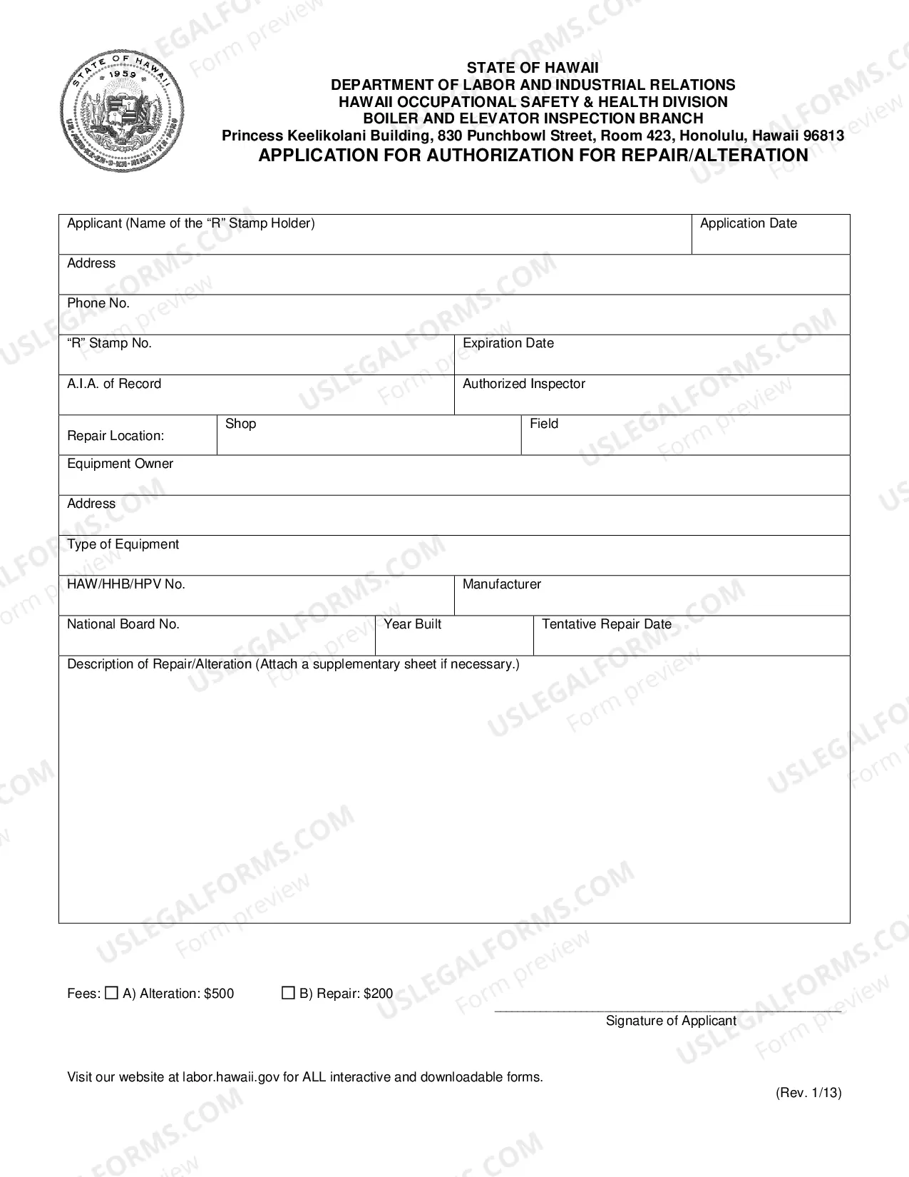 Preview Authorization for Repair/Alteration Application