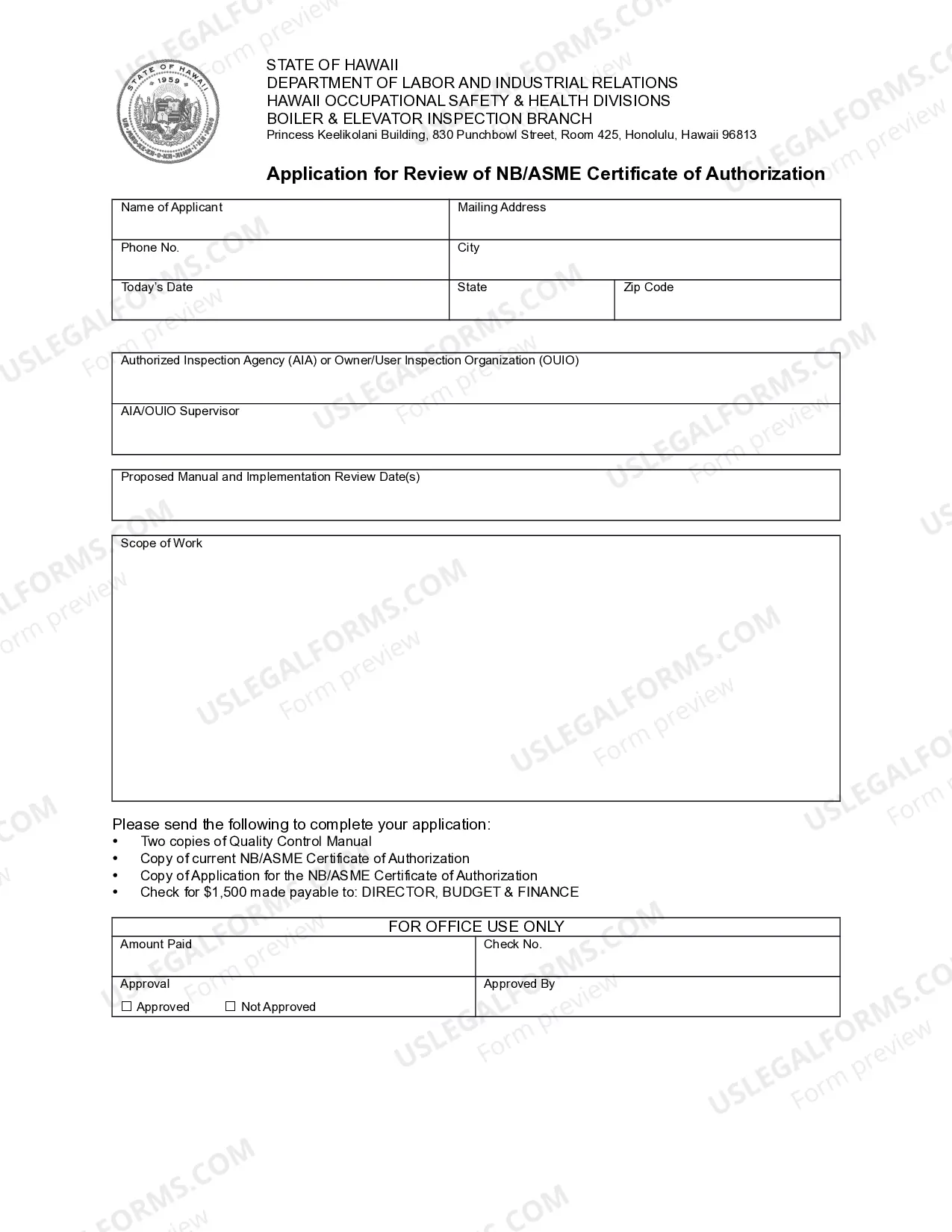 Preview Application For Review of NB/ASME Certificate of Authorization