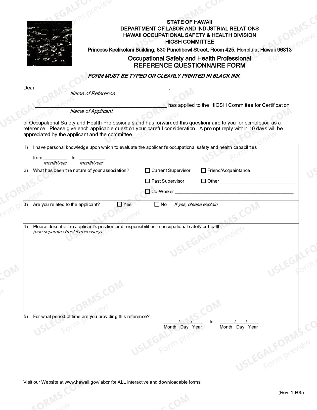 Preview Reference Questionnaire Form