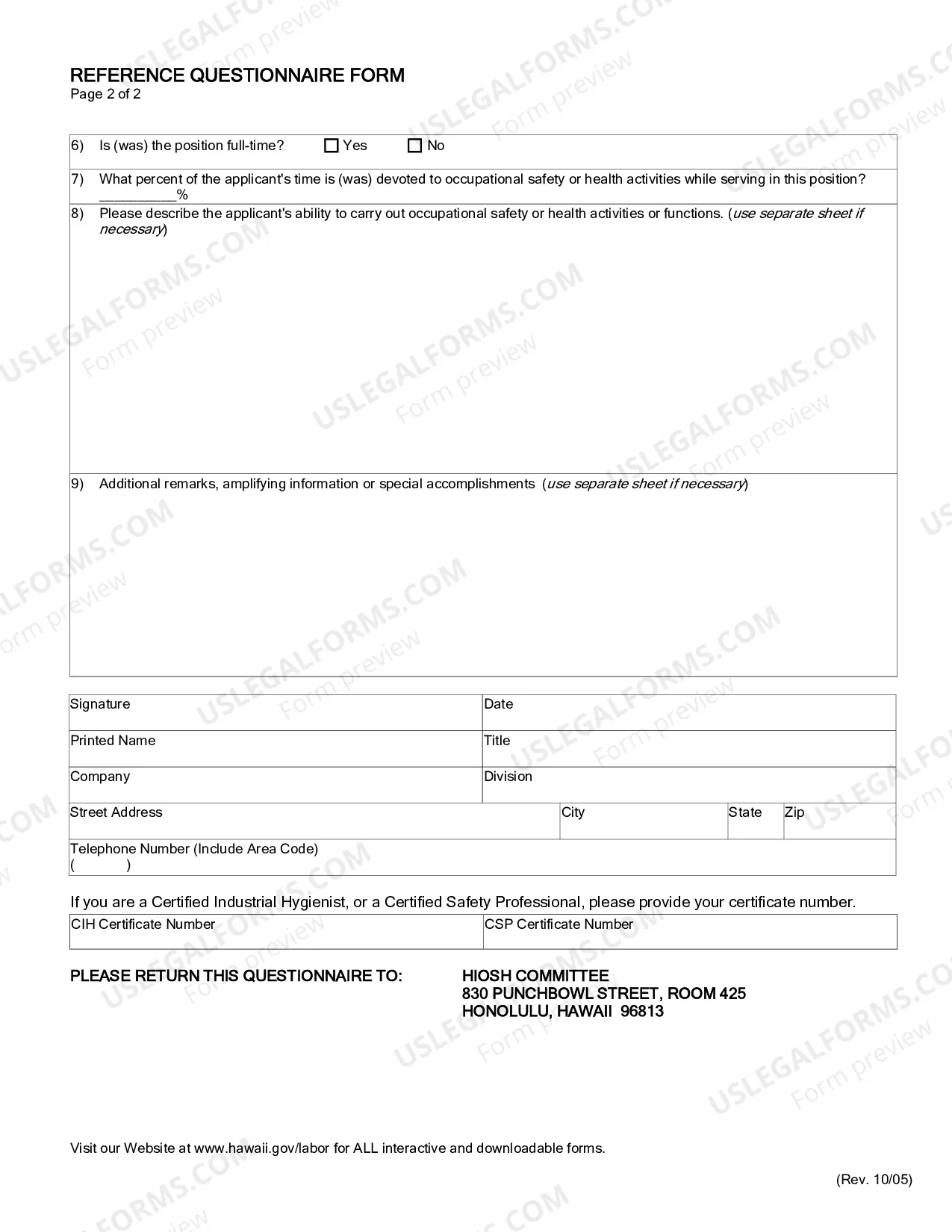 Preview Reference Questionnaire Form