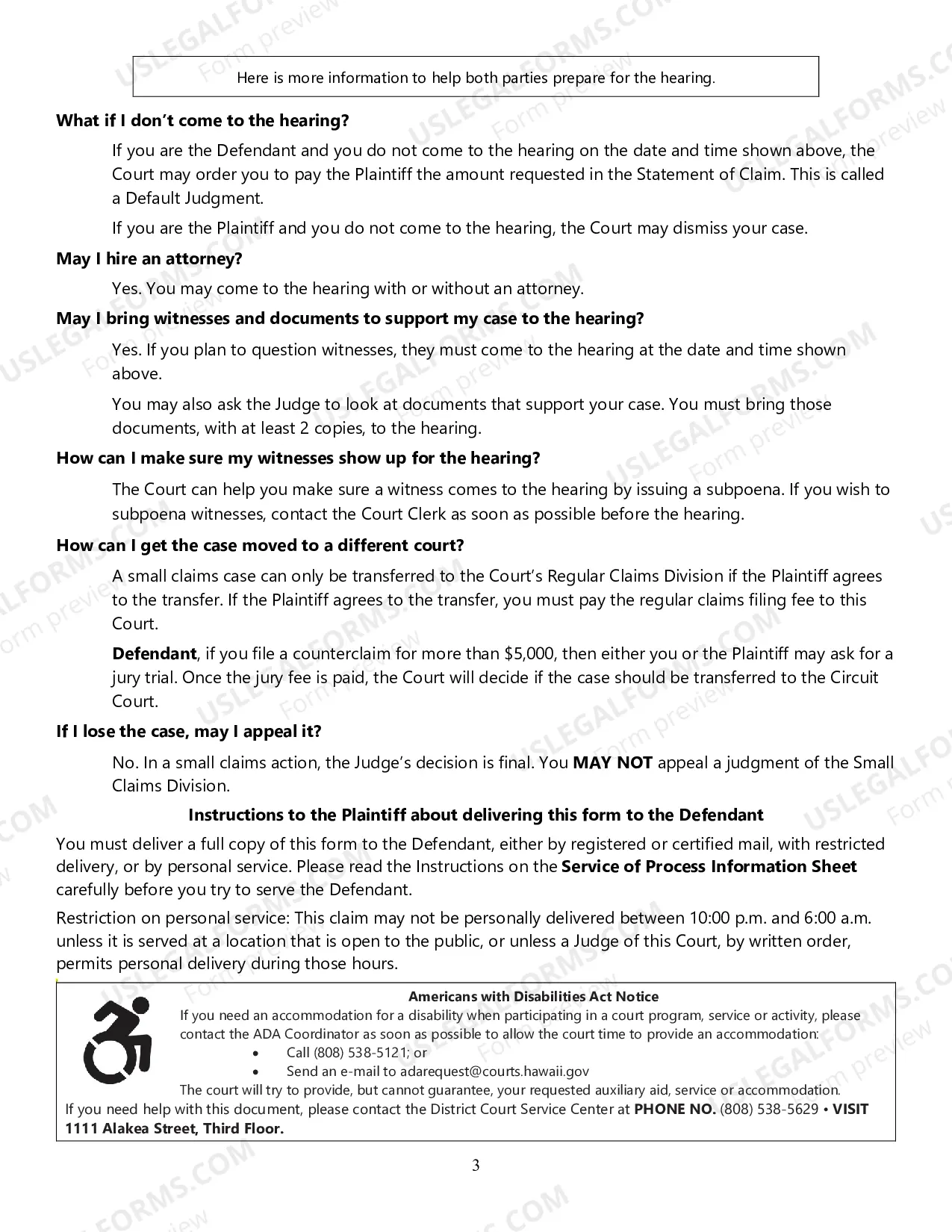 Preview Statement of Claim - General Form