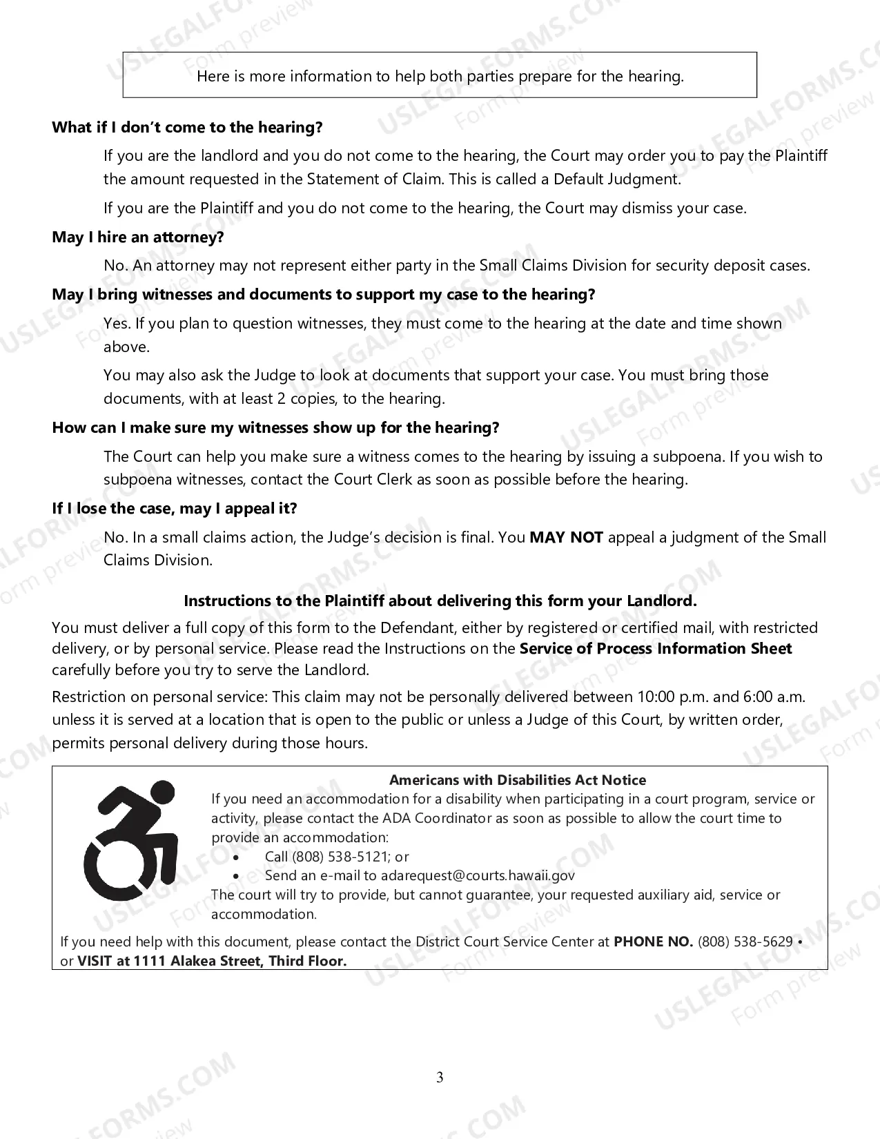 Preview Statement of Claim - Security Deposit