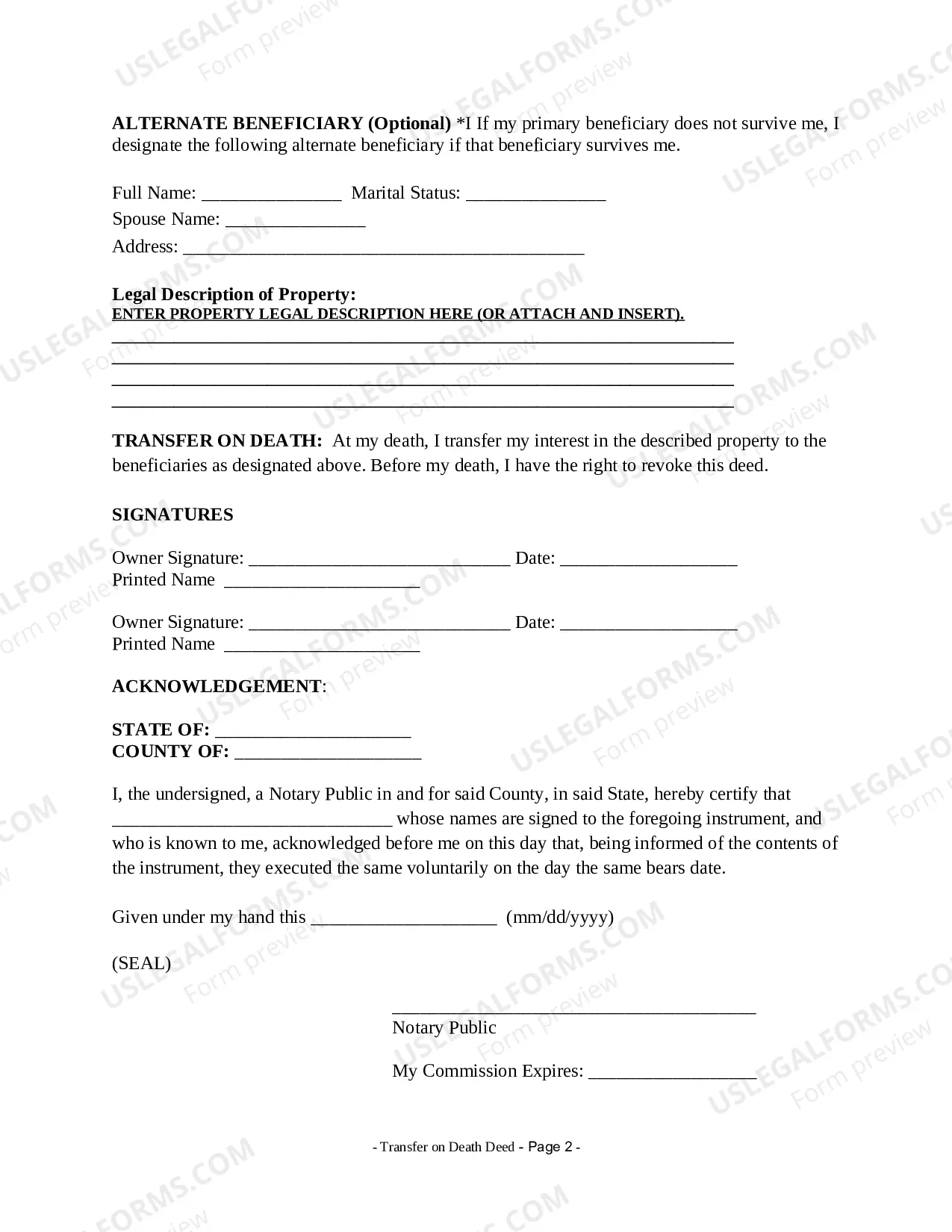 Preview Hawaii Transfer on Death Deed