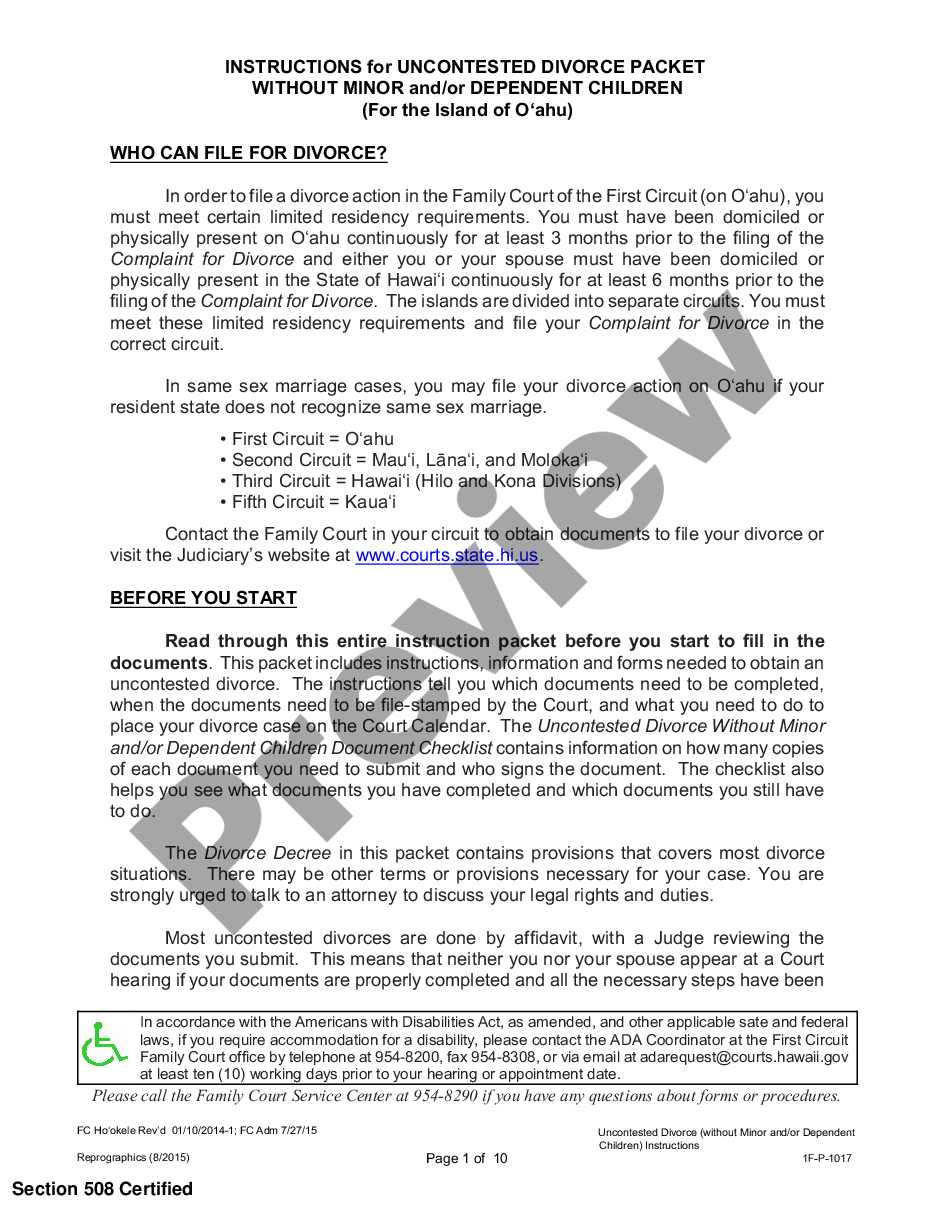 page 0 Uncontested Divorce Forms - with children preview