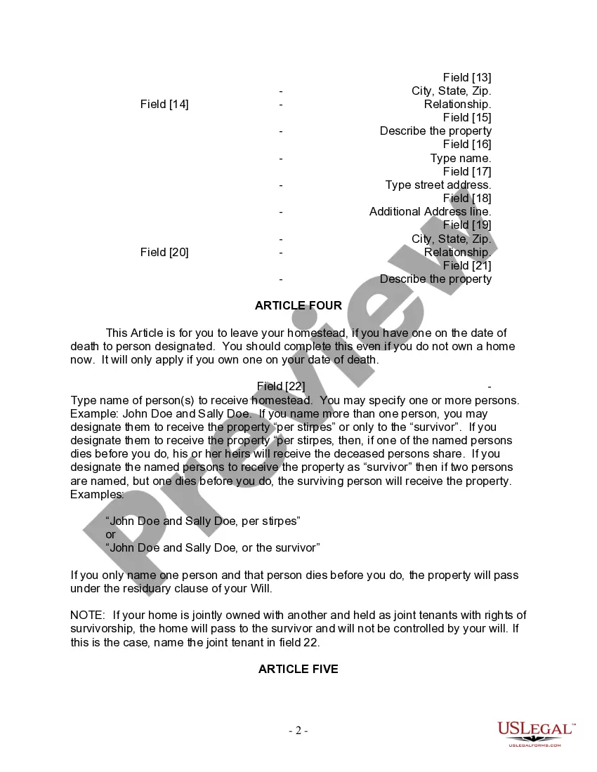 Preview Last Will and Testament for Single Person with No Children