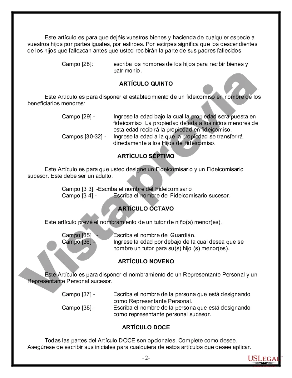Preview Formulario Legal de Última Voluntad y Testamento para una Persona Soltera con Hijos Menores