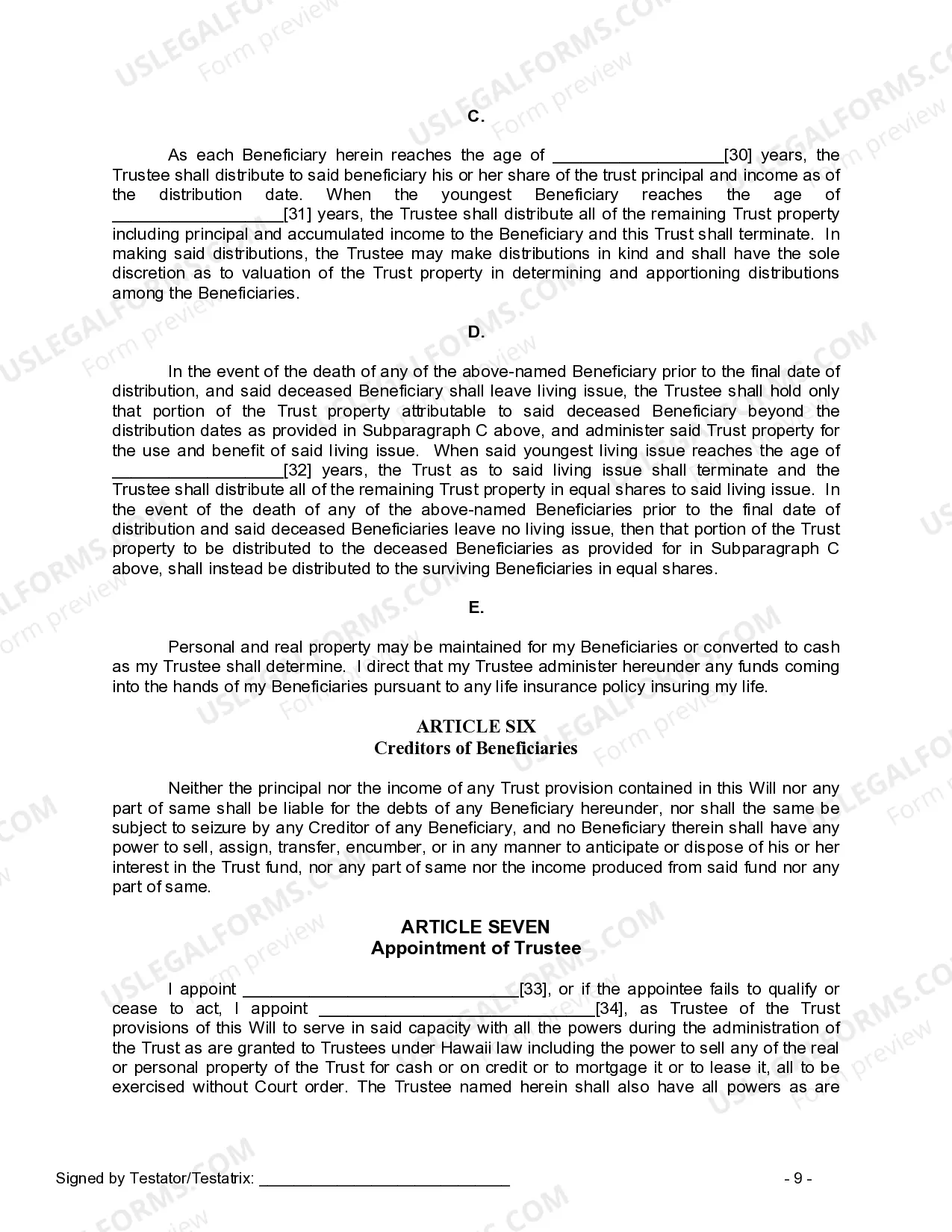 Preview Last Will and Testament for a Single Person with Minor Children