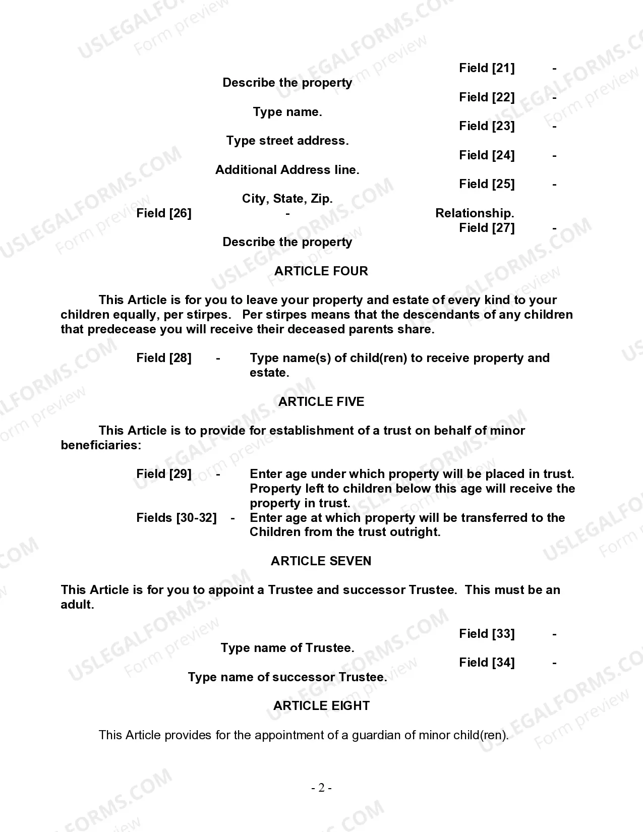 Preview Last Will and Testament for a Single Person with Minor Children