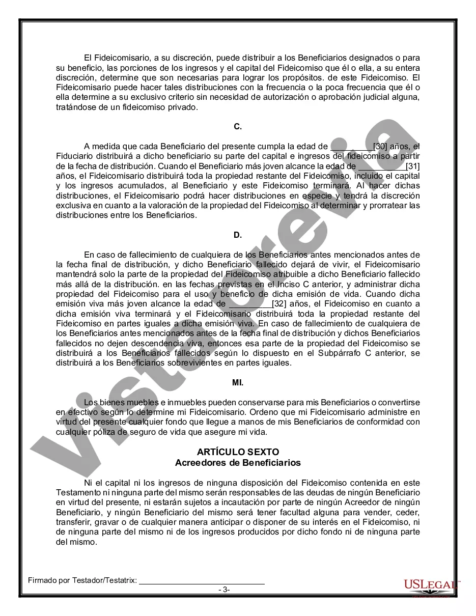 Preview Formulario Legal de Última Voluntad y Testamento para Persona Soltera con Hijos Adultos y Menores
