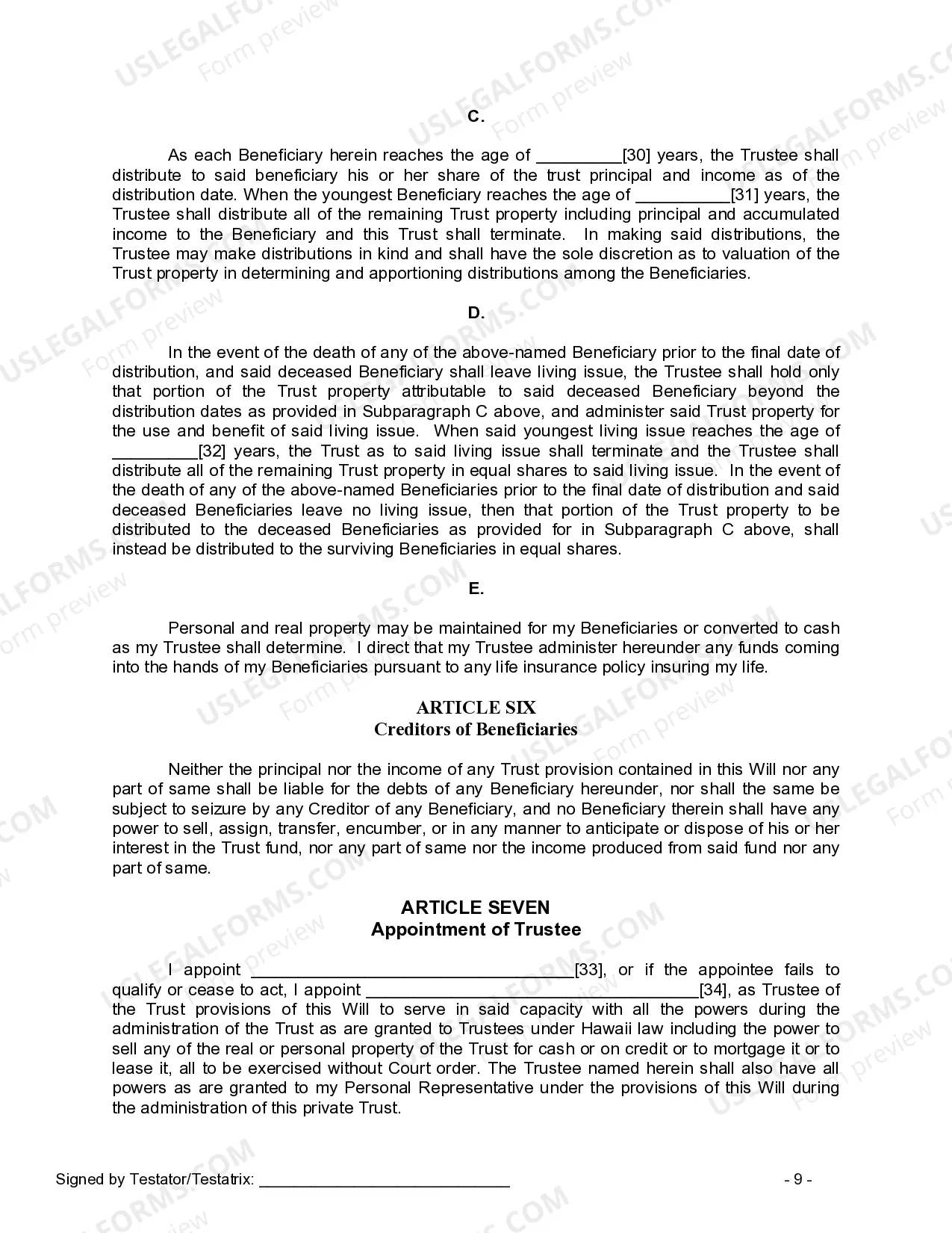 Preview Last Will and Testament for Single Person with Adult and Minor Children