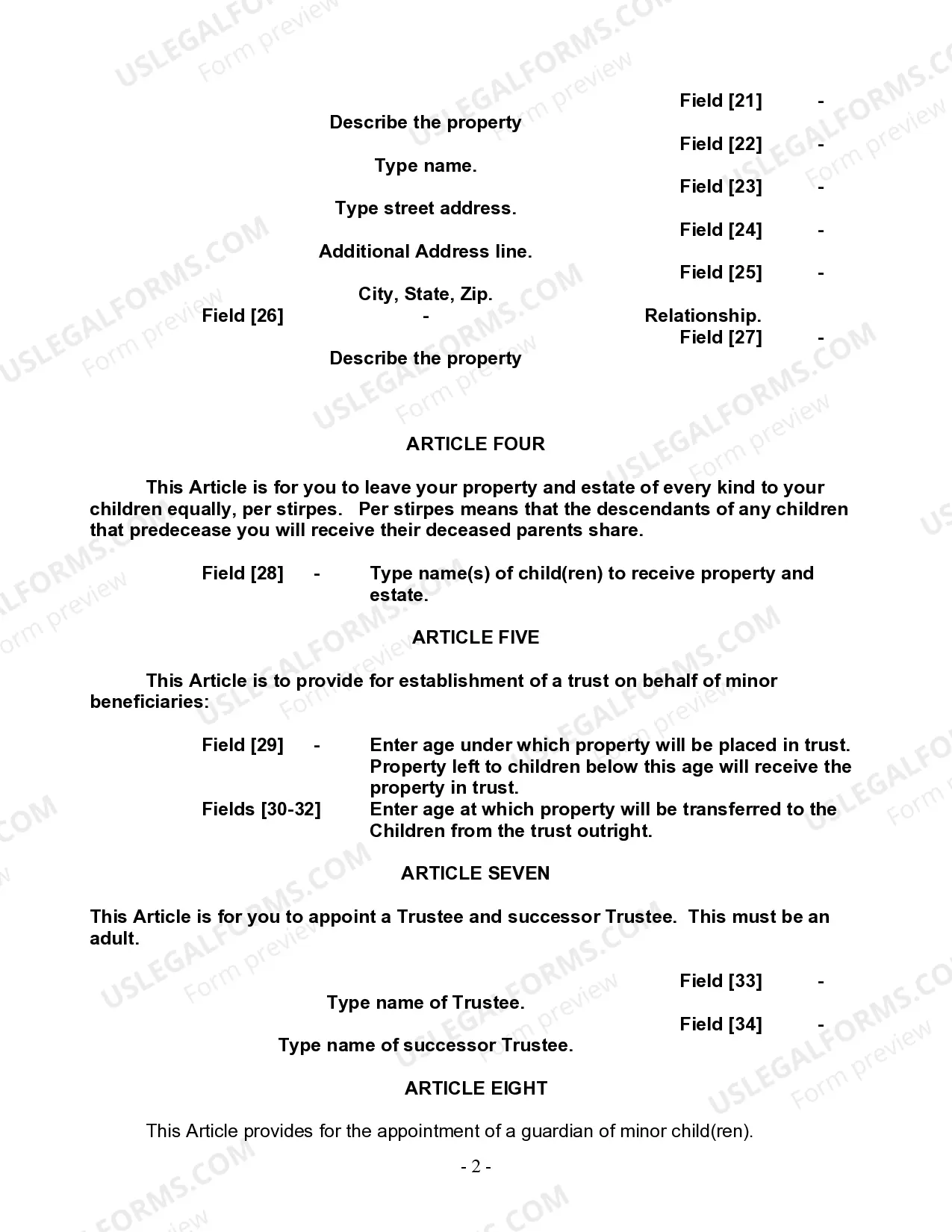 Preview Last Will and Testament for Single Person with Adult and Minor Children
