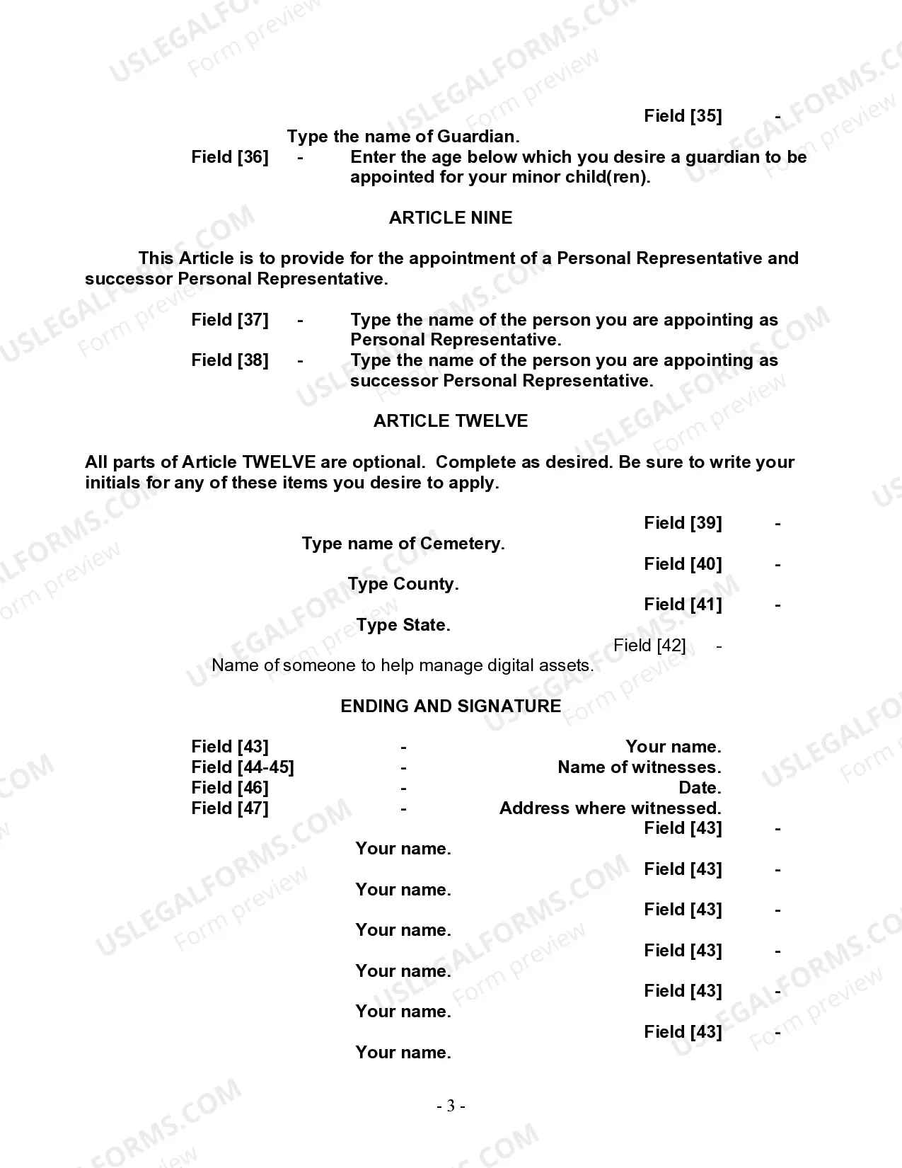 Preview Last Will and Testament for Single Person with Adult and Minor Children