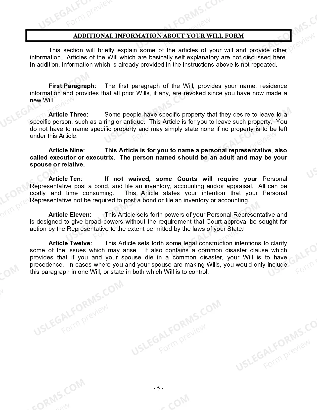 Preview Last Will and Testament for Single Person with Adult and Minor Children