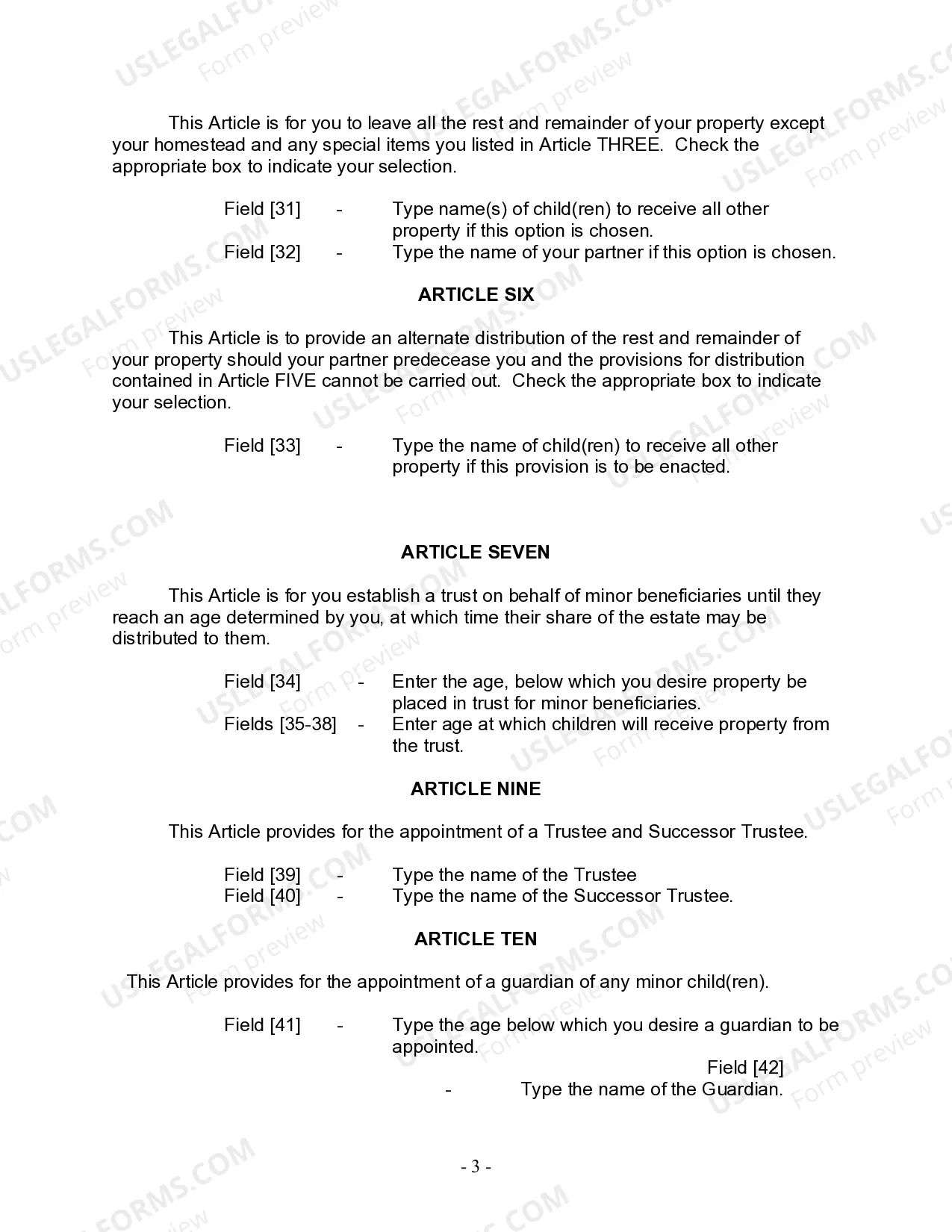 Preview Last Will and Testament for Civil Union Partner with Minor Children from Prior Marriage
