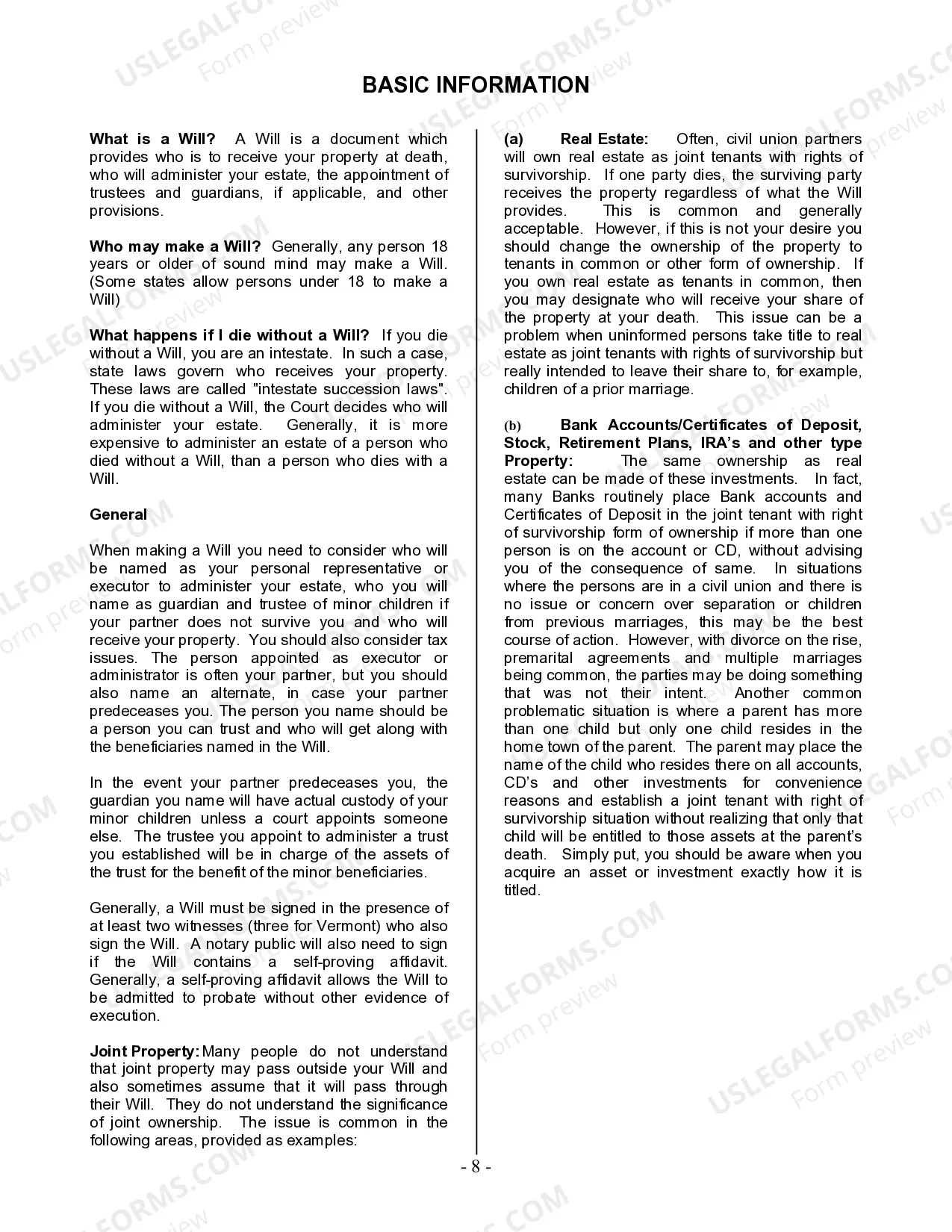Preview Last Will and Testament for Civil Union Partner with Minor Children from Prior Marriage