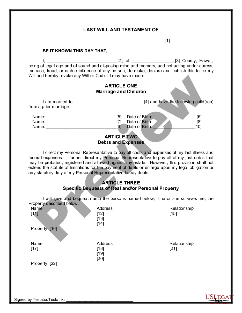 page 8 Legal Last Will and Testament for Married person with Minor Children from Prior Marriage preview