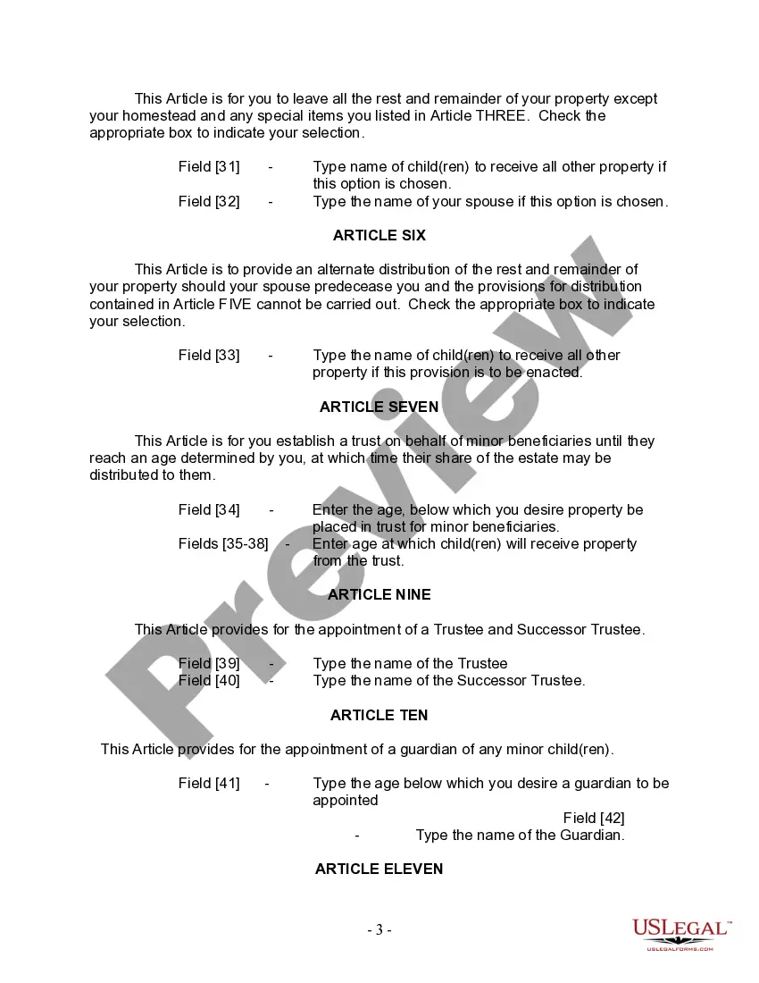 Preview Last Will and Testament for Married person with Minor Children from Prior Marriage