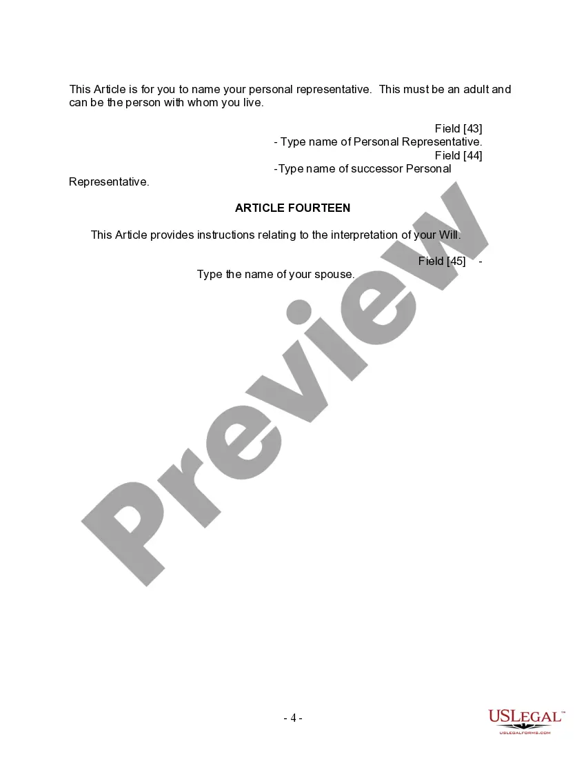 Preview Last Will and Testament for Married person with Minor Children from Prior Marriage