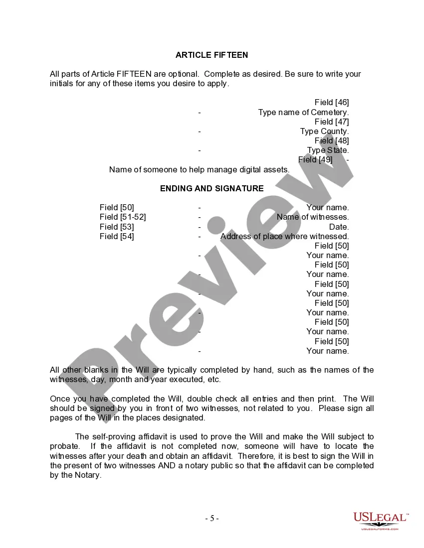 Preview Last Will and Testament for Married person with Minor Children from Prior Marriage
