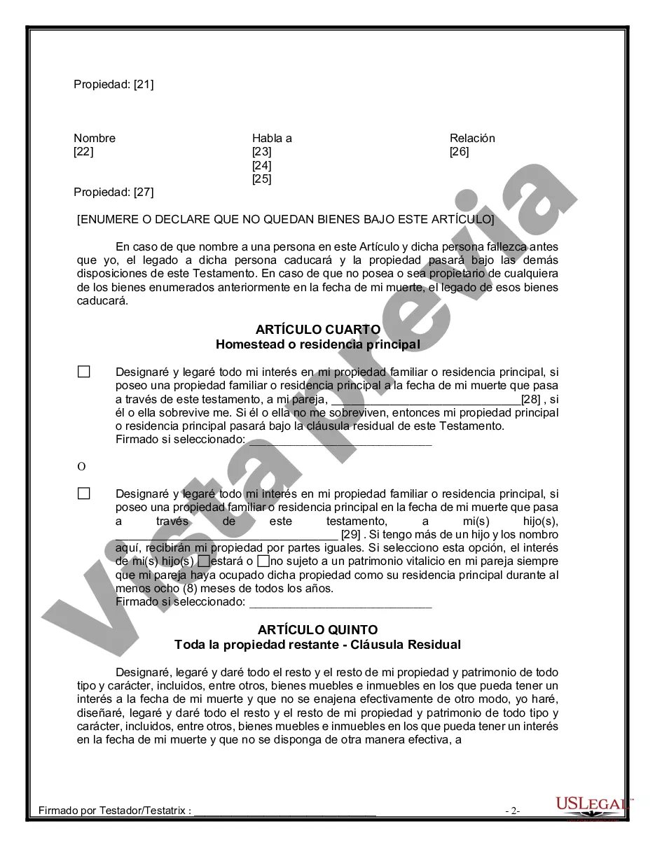 Preview Última voluntad y testamento legal para pareja de hecho con hijos menores de edad de un matrimonio anterior