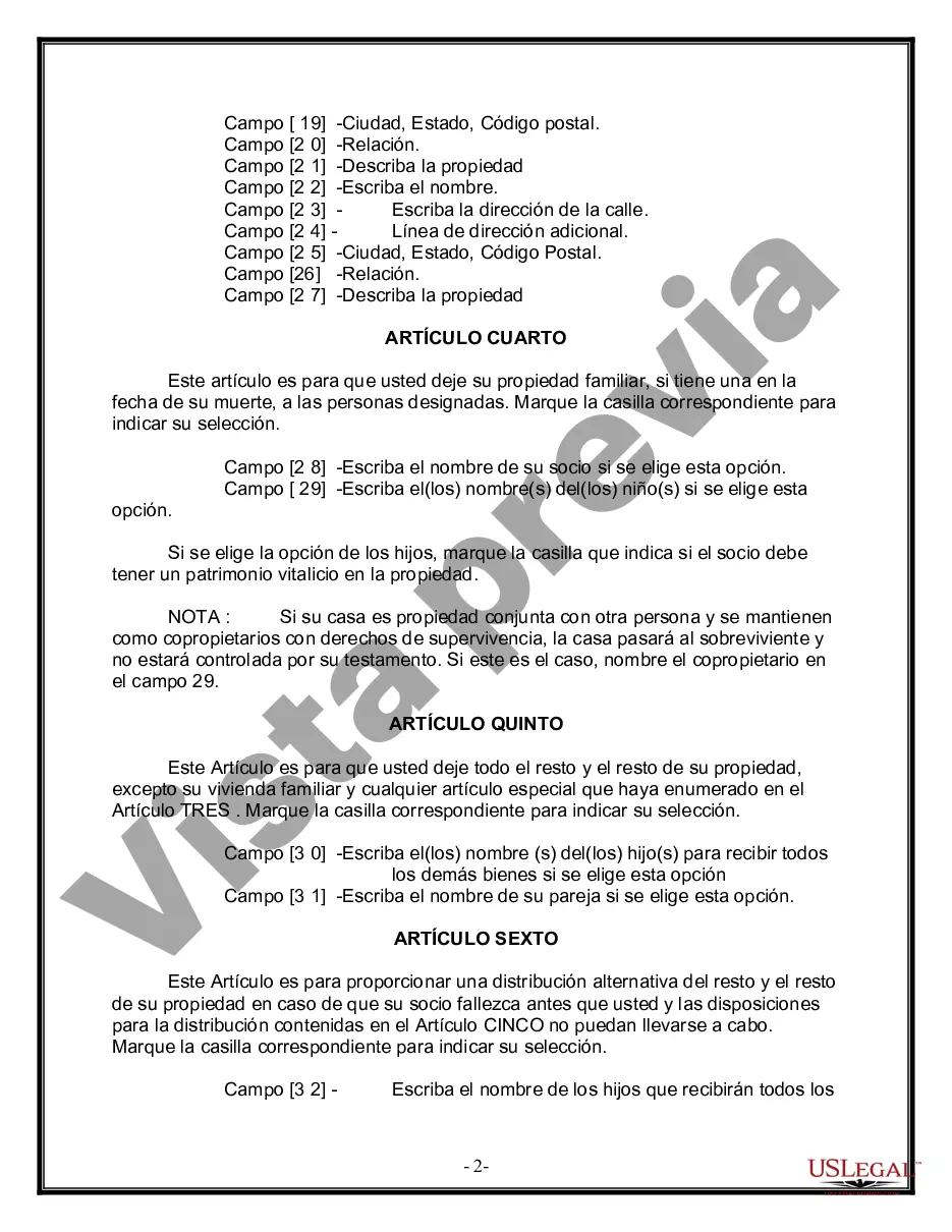 Preview Última voluntad y testamento legal para pareja de hecho con hijos menores de edad de un matrimonio anterior