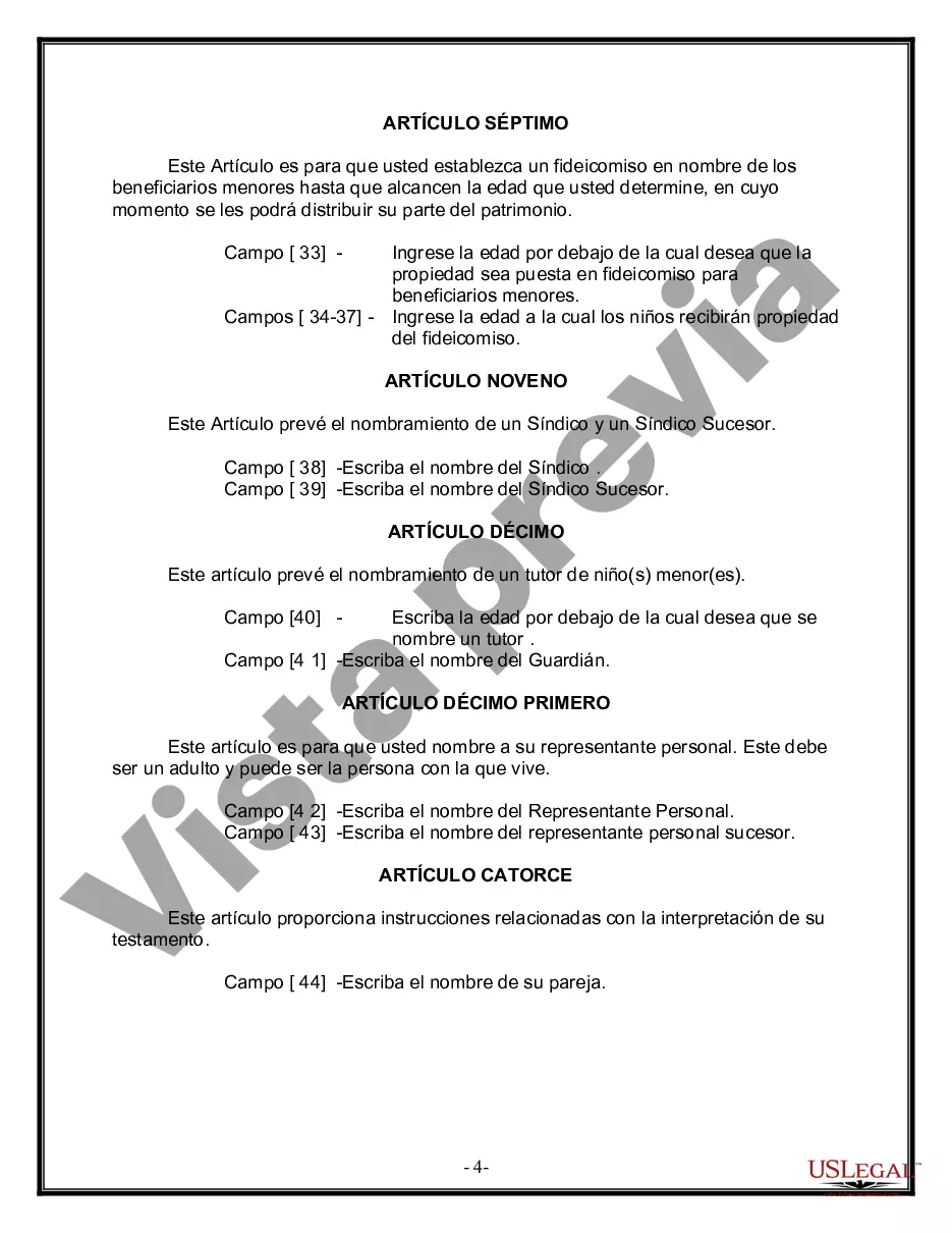 Preview Última voluntad y testamento legal para pareja de hecho con hijos menores de edad de un matrimonio anterior