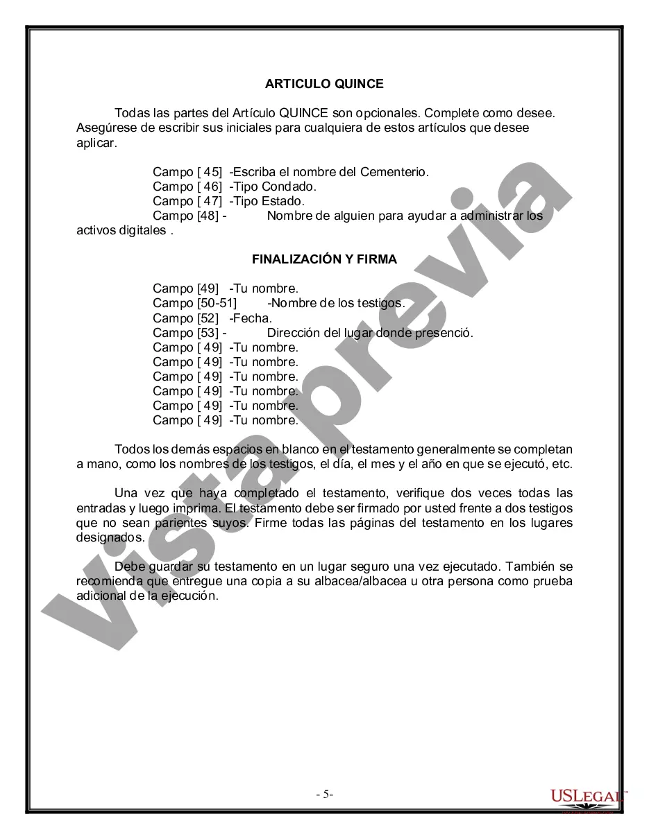 Preview Última voluntad y testamento legal para pareja de hecho con hijos menores de edad de un matrimonio anterior